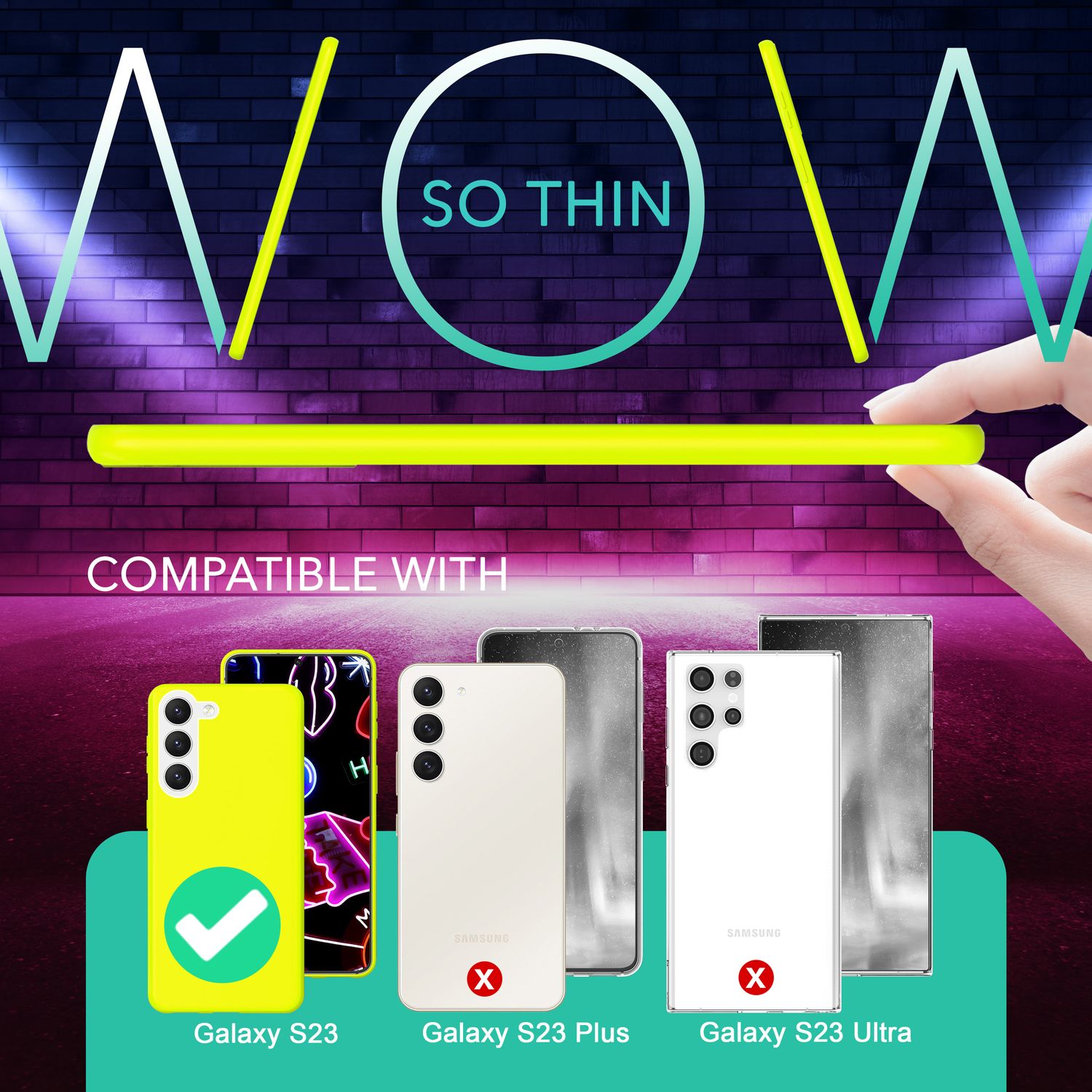 Neon Silikon Hülle für Samsung Galaxy S23, 2x Display- & Kameraschutz