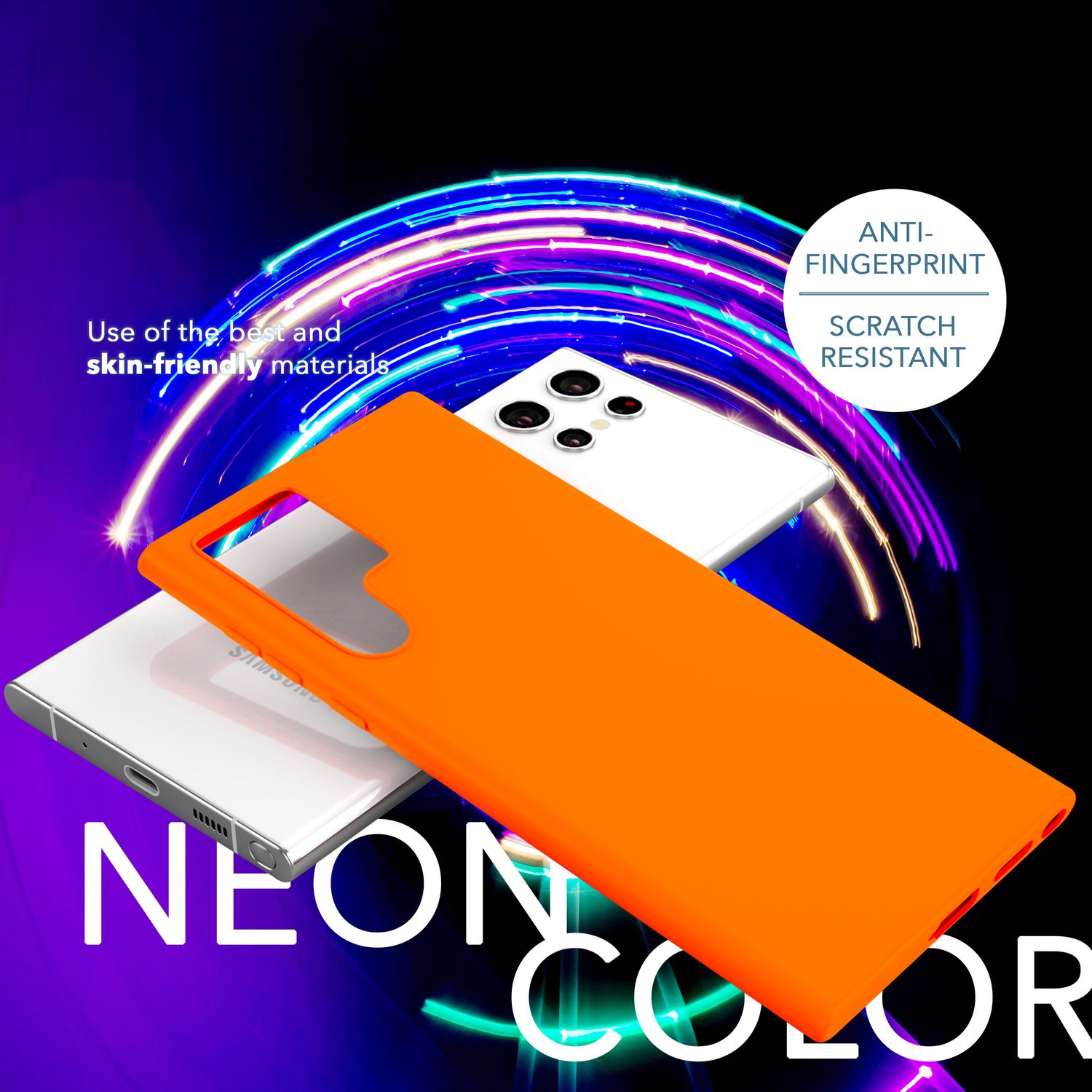 Bunte Neon Silikon Hülle für Samsung Galaxy S23 Ultra, 2x Displayschutz