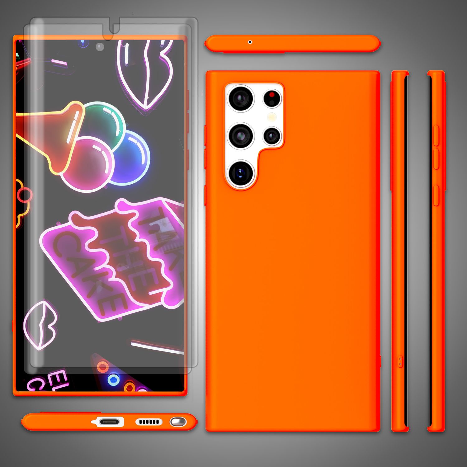 Bunte Neon Silikon Hülle für Samsung Galaxy S23 Ultra, 2x Displayschutz