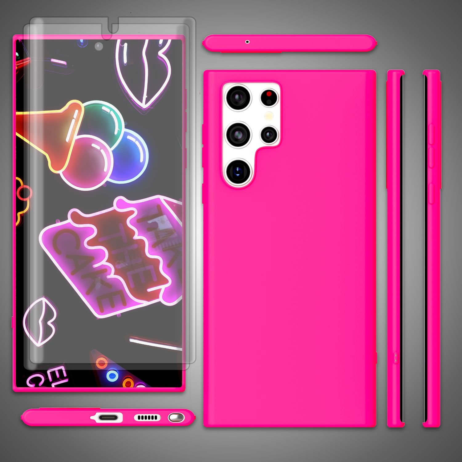 Bunte Neon Silikon Hülle für Samsung Galaxy S23 Ultra, 2x Displayschutz
