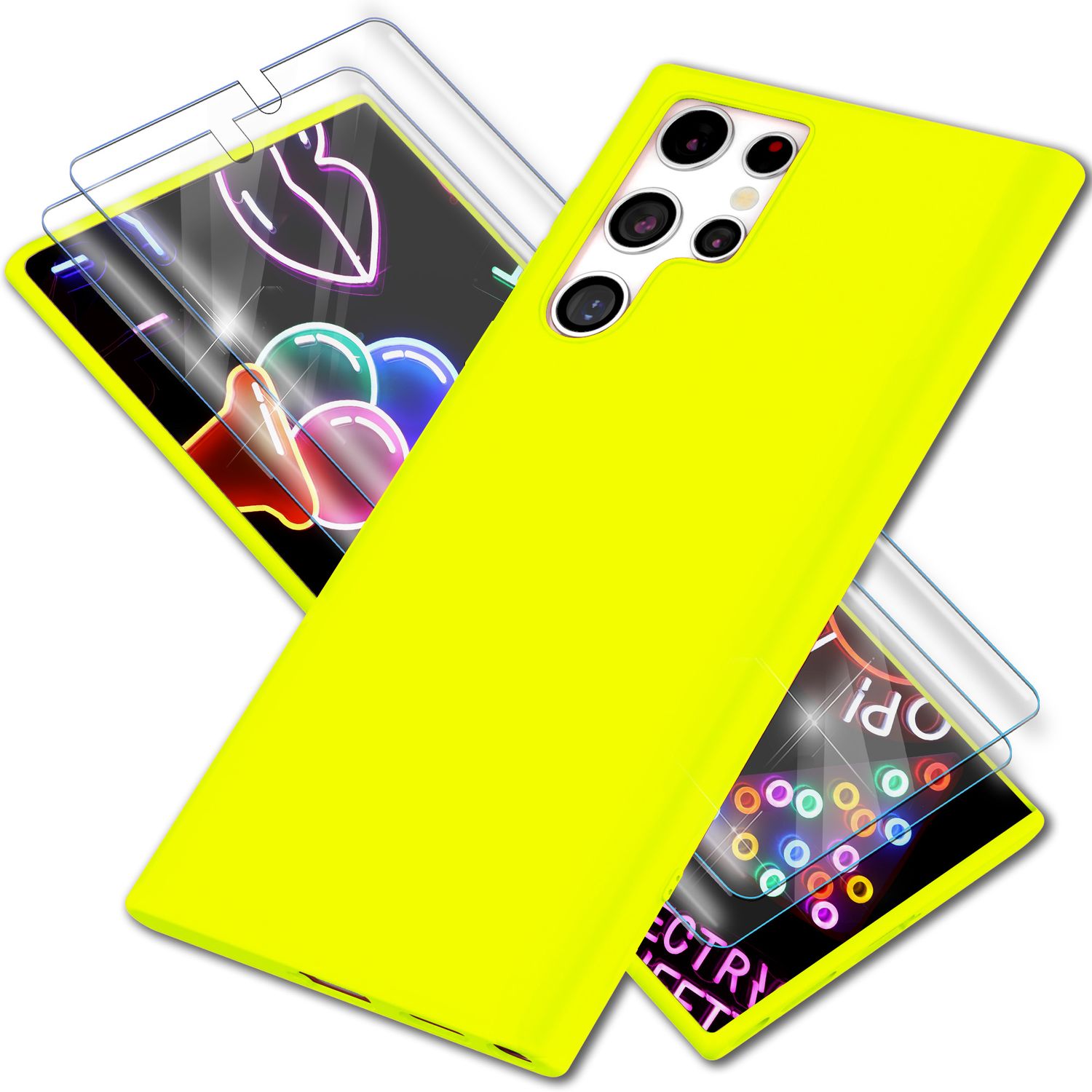Bunte Neon Silikon Hülle für Samsung Galaxy S23 Ultra, 2x Displayschutz