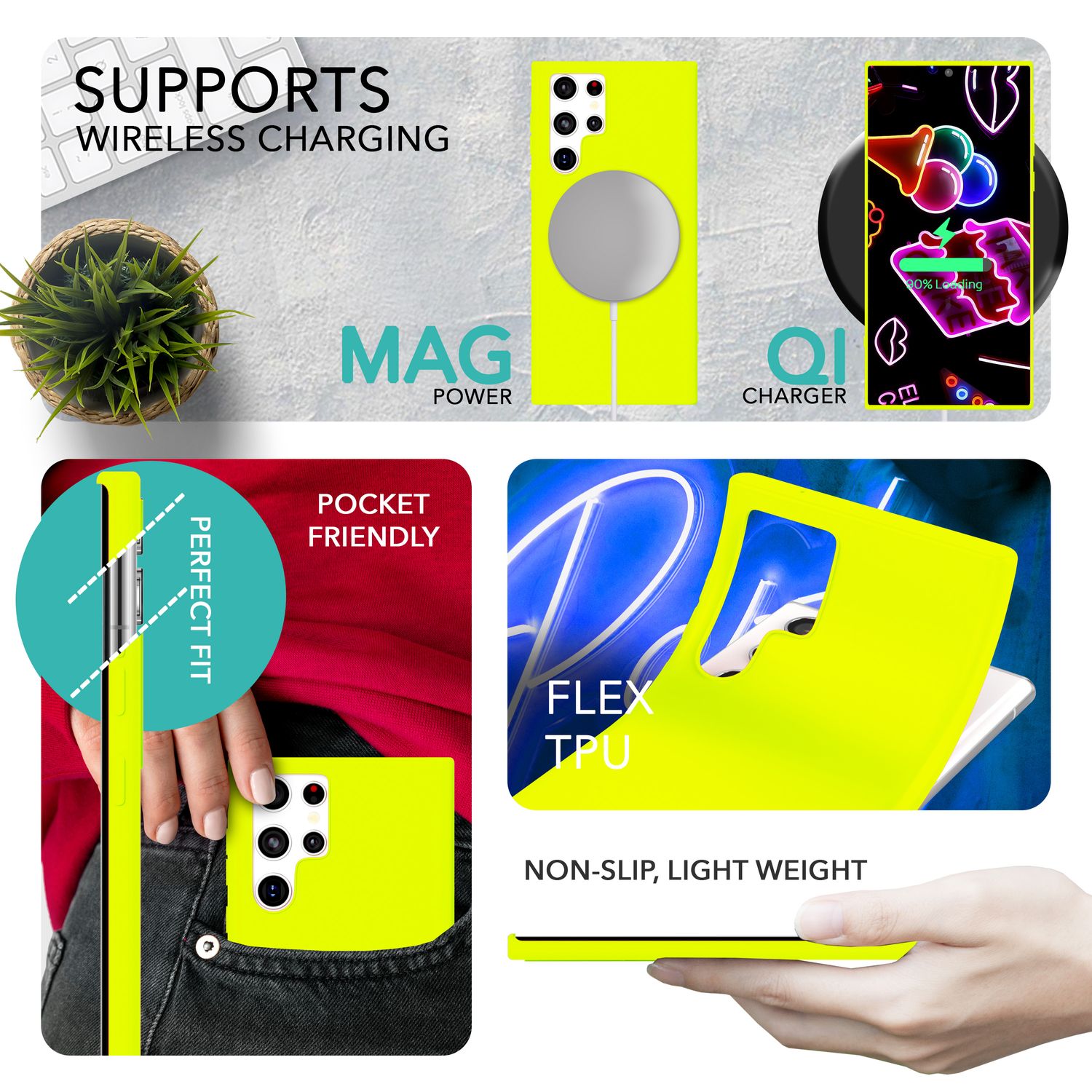 Bunte Neon Silikon Hülle für Samsung Galaxy S23 Ultra, 2x Displayschutz