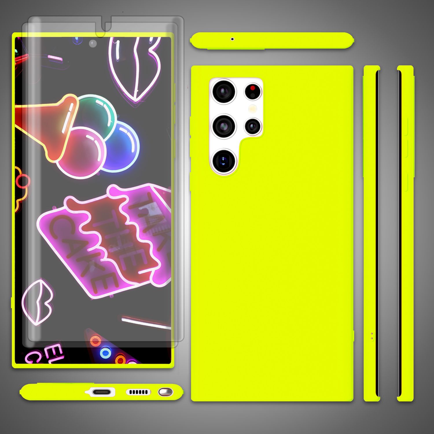 Bunte Neon Silikon Hülle für Samsung Galaxy S23 Ultra, 2x Displayschutz