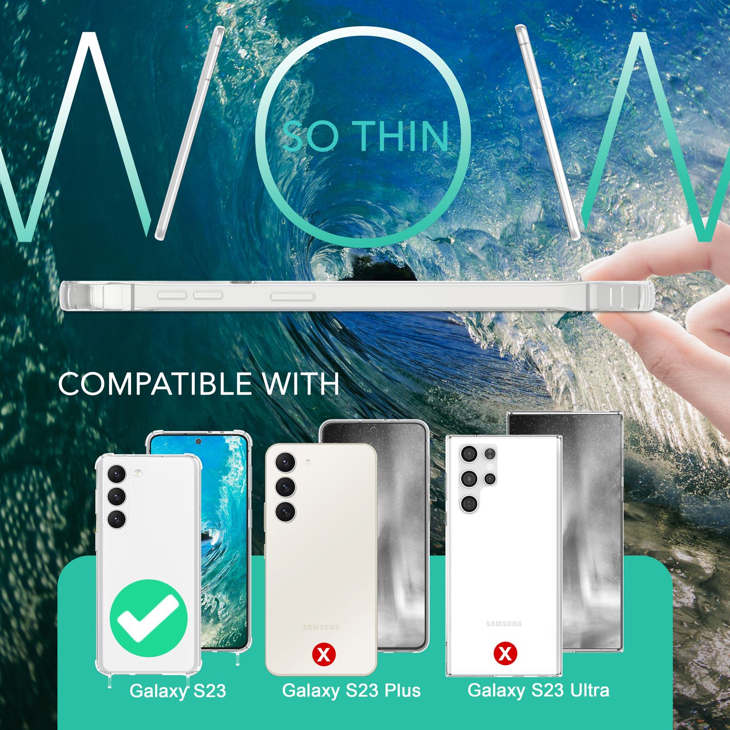 Klare Hybrid Hülle mit Kette zum Umhängen für Samsung Galaxy S23 Pink NALIA Transparente Hülle