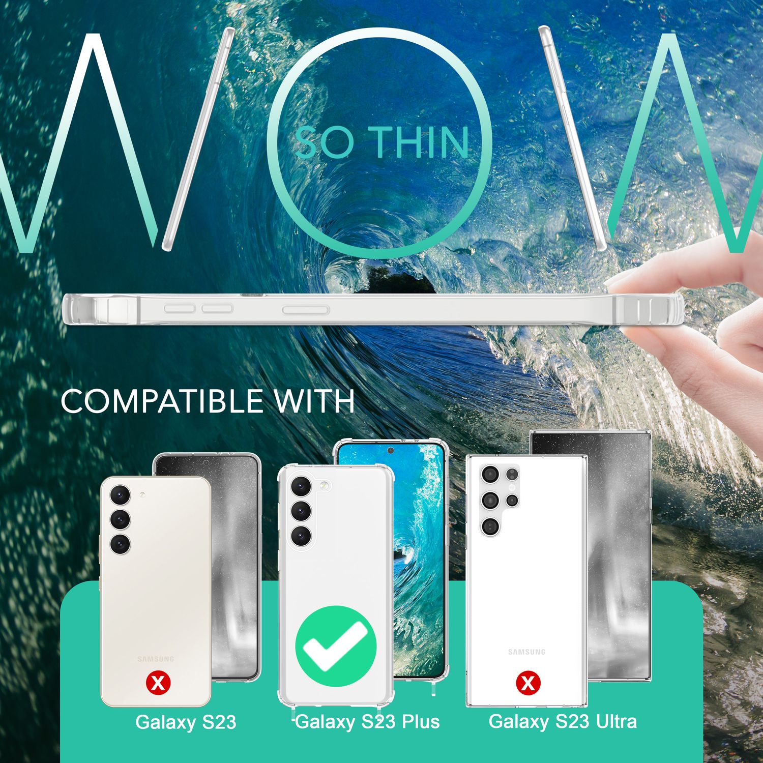 Klare Hülle mit Kette zum Umhängen für Samsung Galaxy S23 Plus