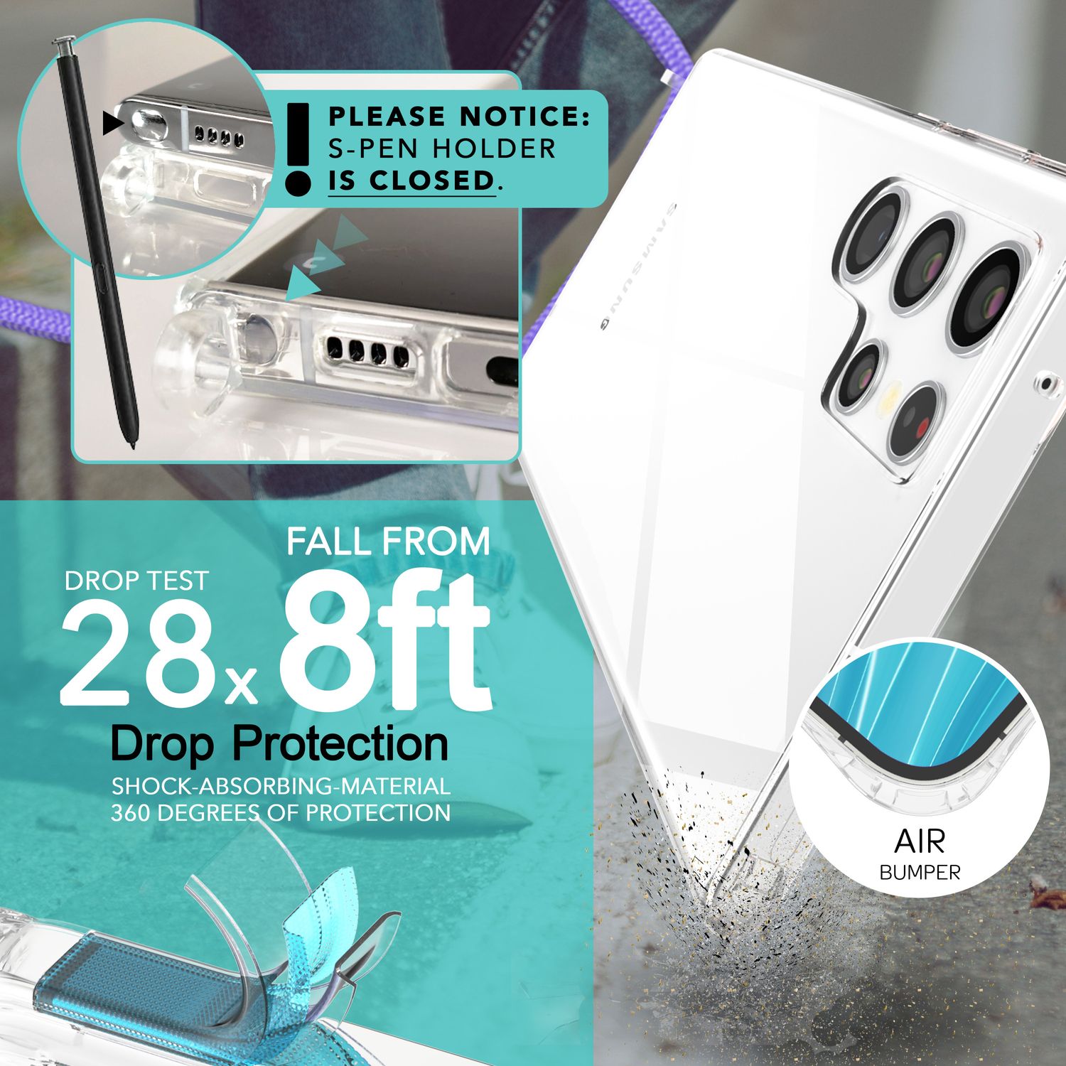 Klare Hülle mit Kette zum Umhängen für Samsung Galaxy S23 Ultra