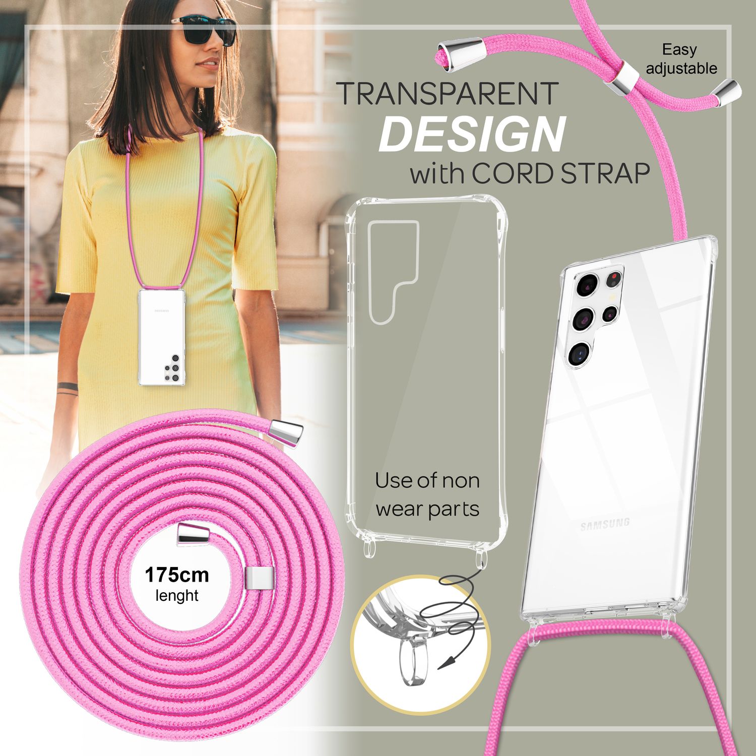 Klare Hülle mit Kette zum Umhängen für Samsung Galaxy S23 Ultra