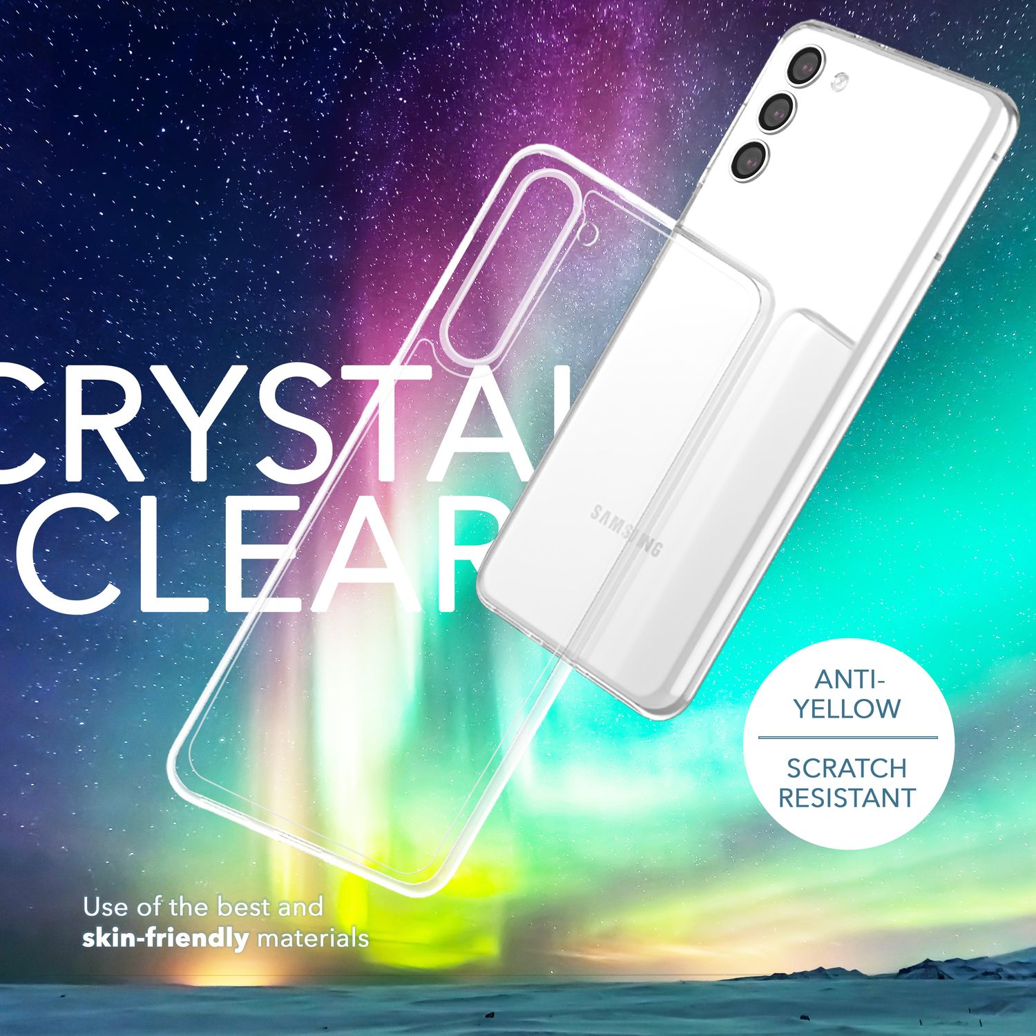 Klare Hülle für Samsung Galaxy S23, 2x Displayglas & Kameraschutz, Transparent