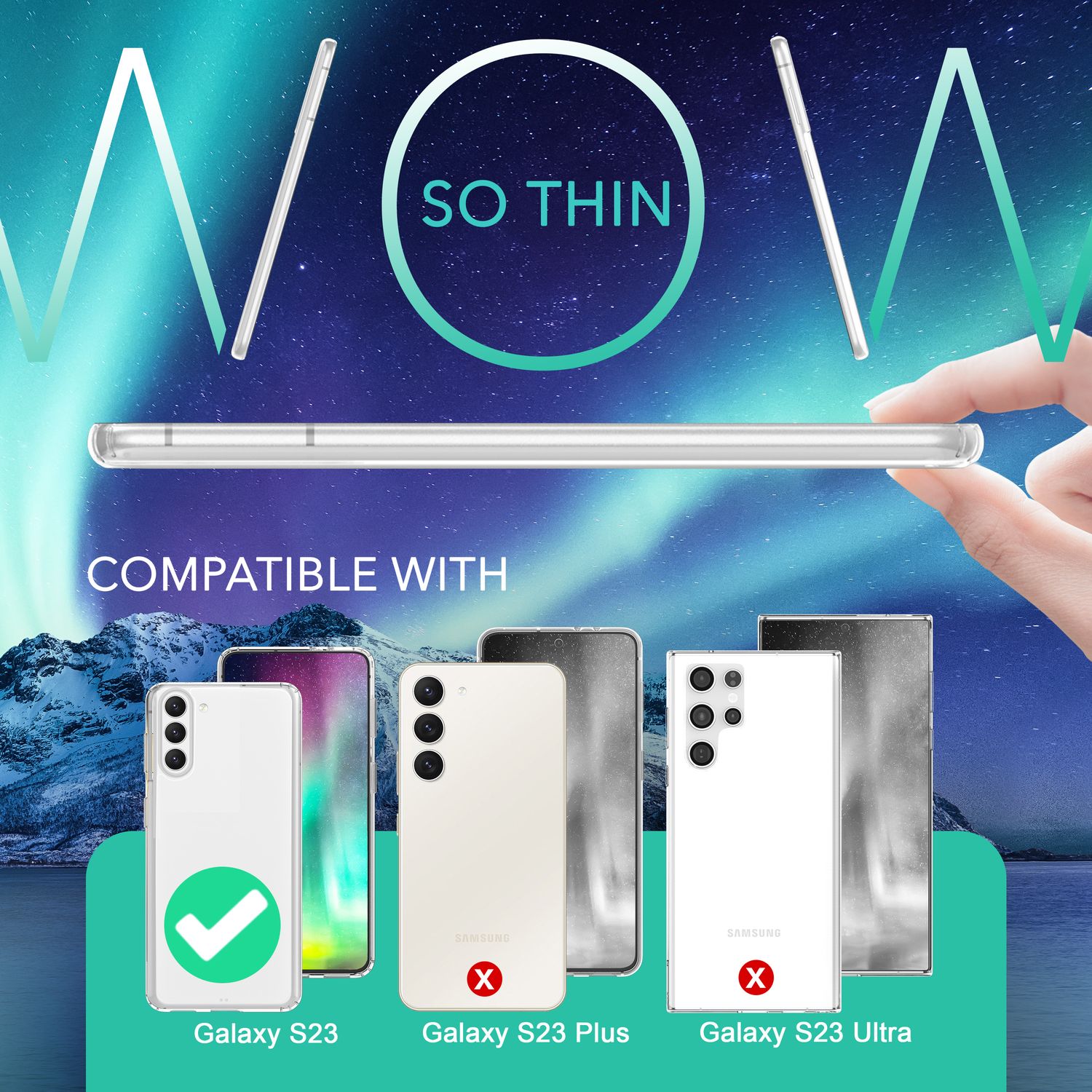 Klare Hülle für Samsung Galaxy S23, 2x Displayglas & Kameraschutz, Transparent