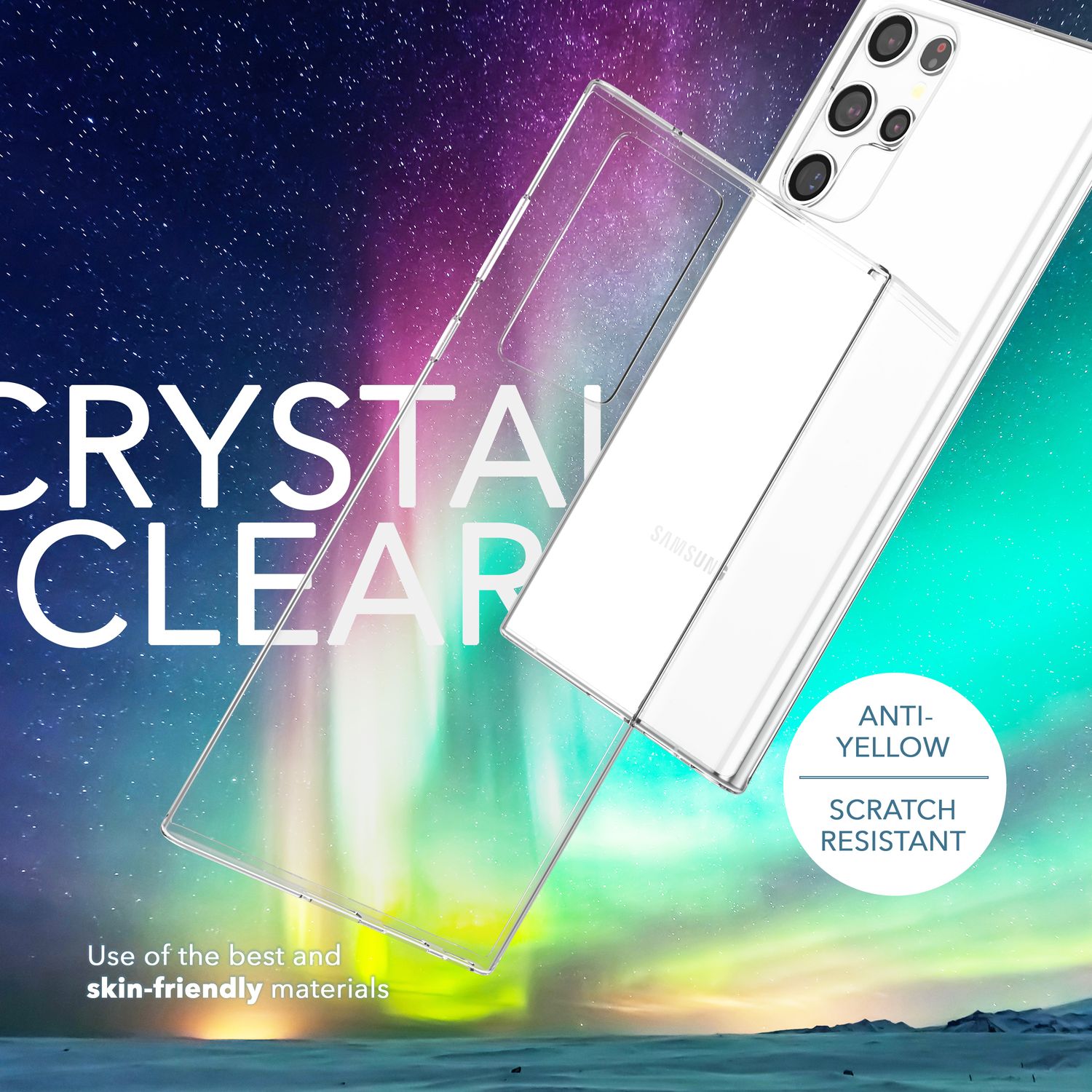 Klare Hülle für Samsung Galaxy S23 Ultra, 2x Display-/ Kameraschutz, Transparent