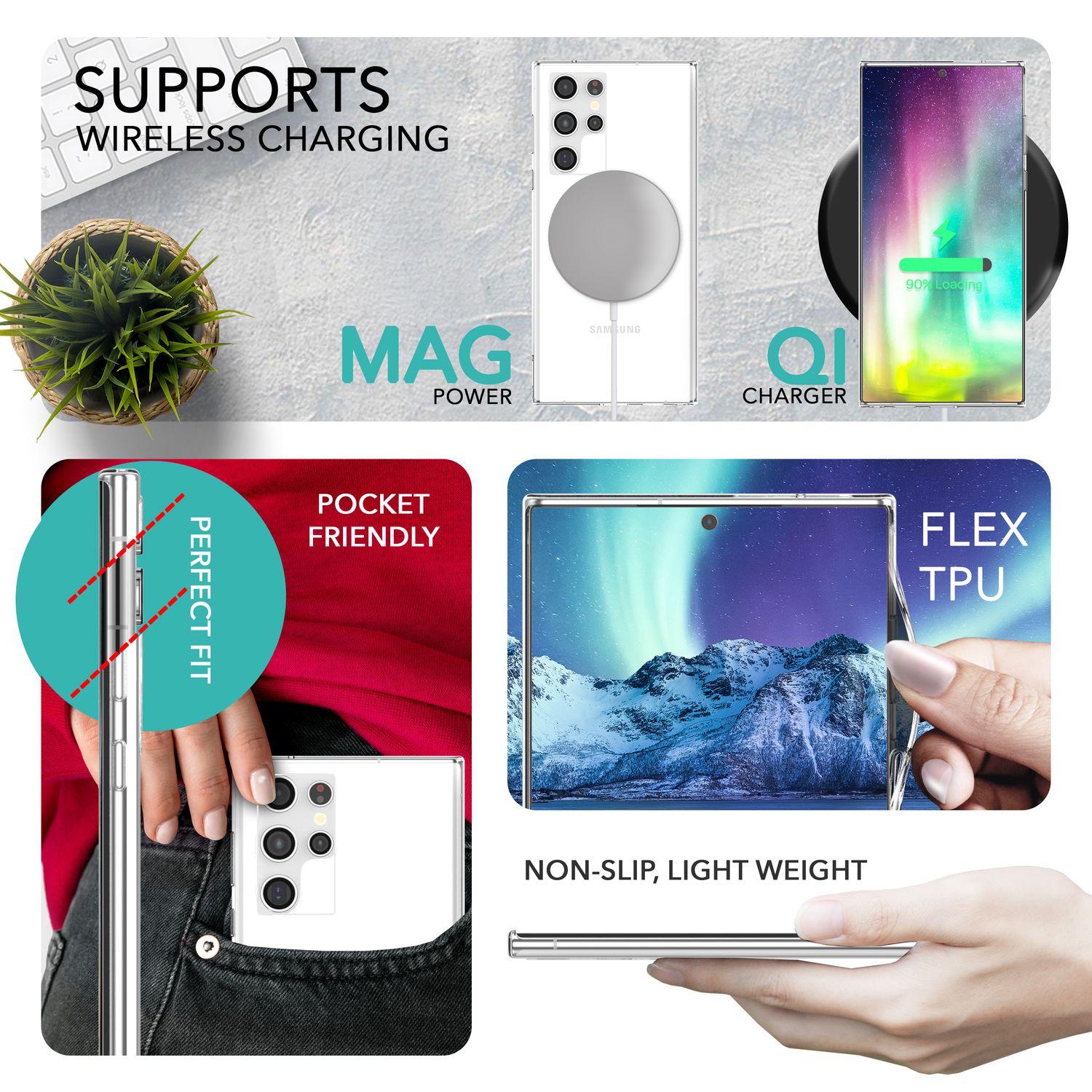 Klare Hülle für Samsung Galaxy S23 Ultra, 2x Display-/ Kameraschutz, Transparent