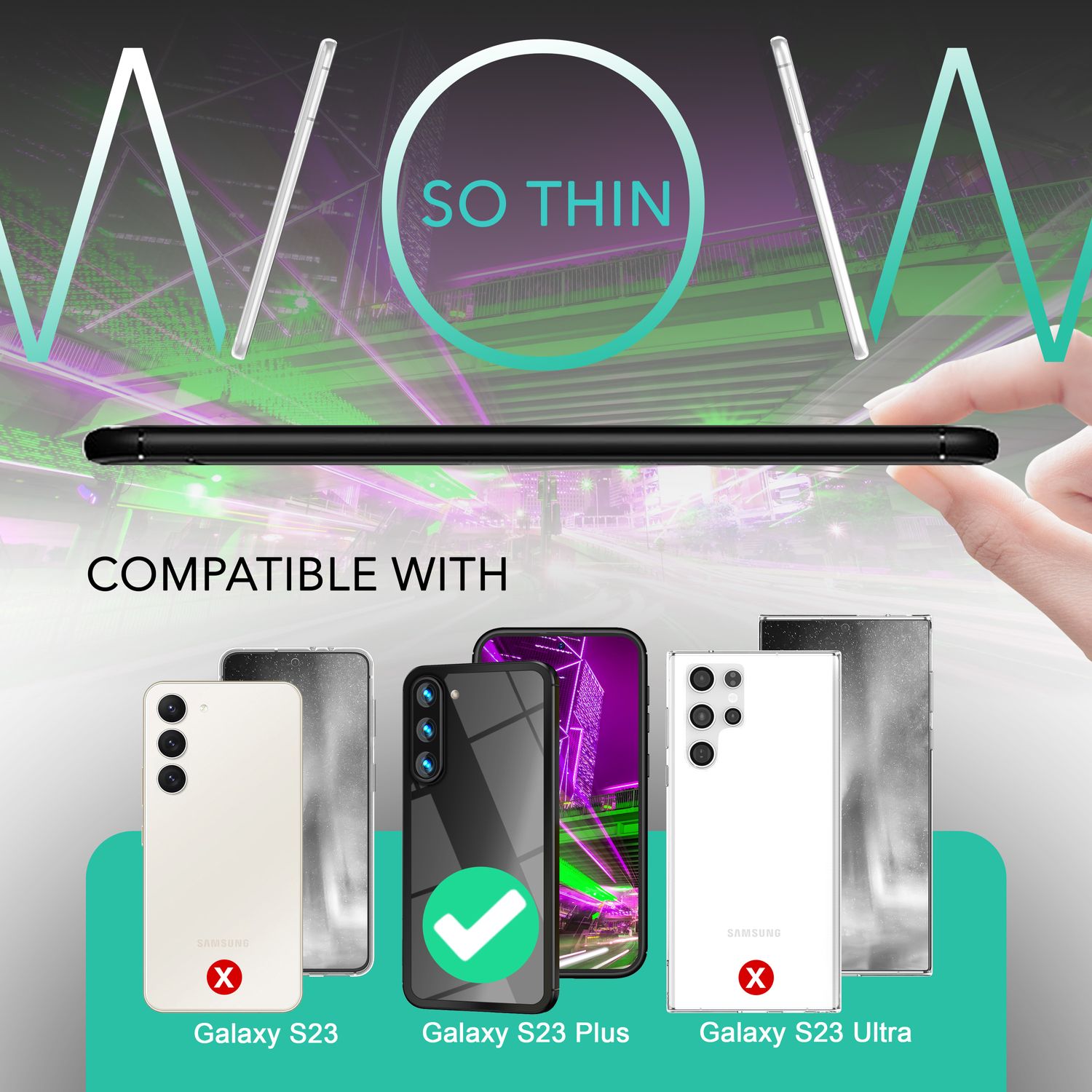 Hybrid Hülle Klar für Samsung Galaxy S23 Plus, 2x Display/ Kameraschutz, Schwarz