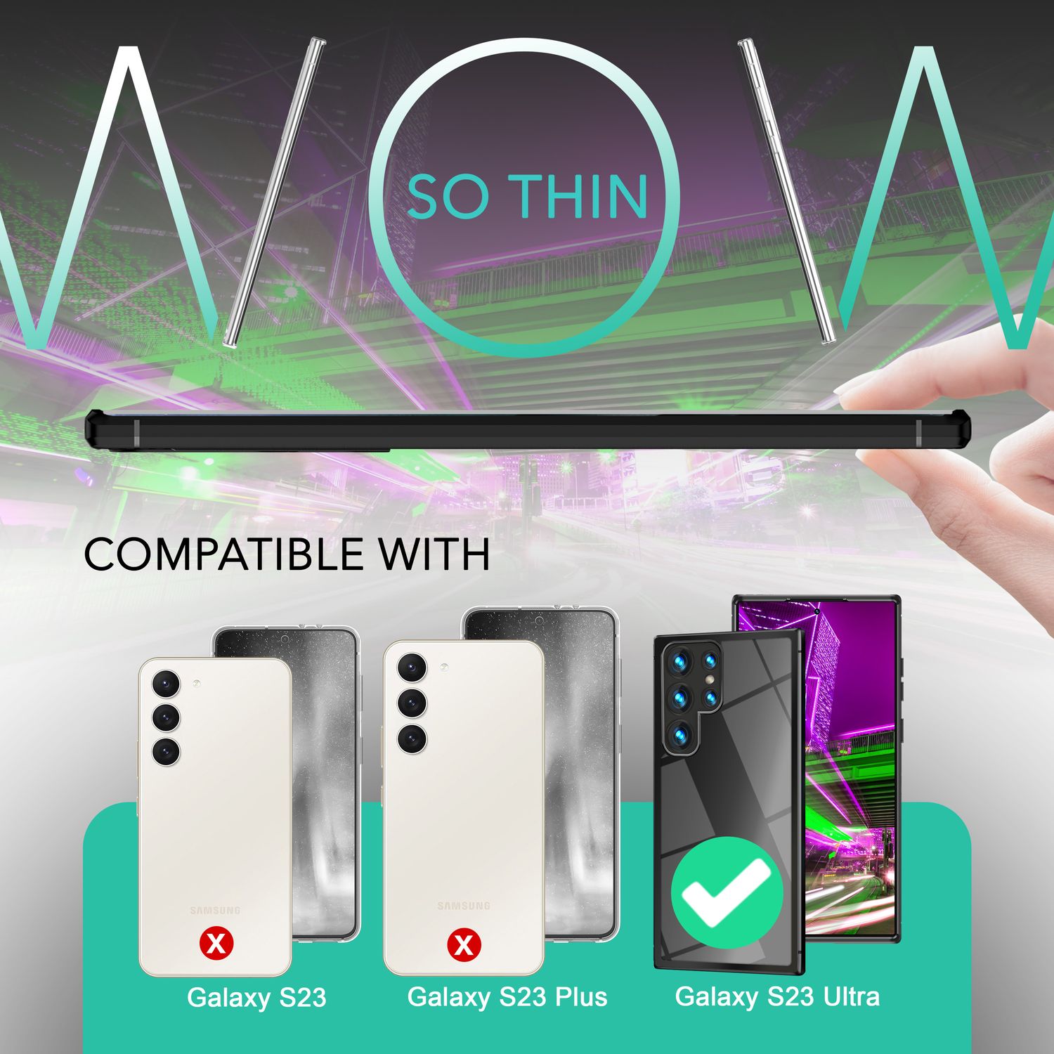 Hybrid Hülle für Samsung Galaxy S23 Ultra, 2x Display- & Kameraschutz, Schwarz