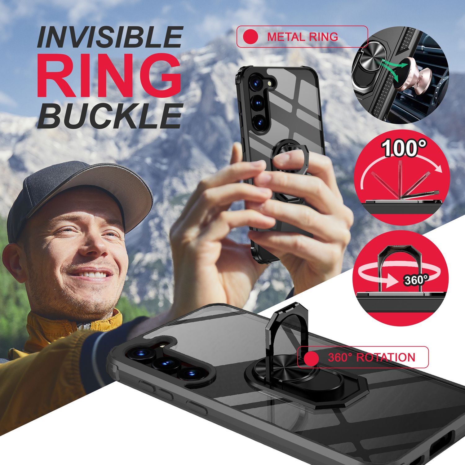 Klare Ring Hülle für Samsung Galaxy S23 Plus, 2x Display & Kameraschutz, Schwarz Default Title NALIA Protective Hülle