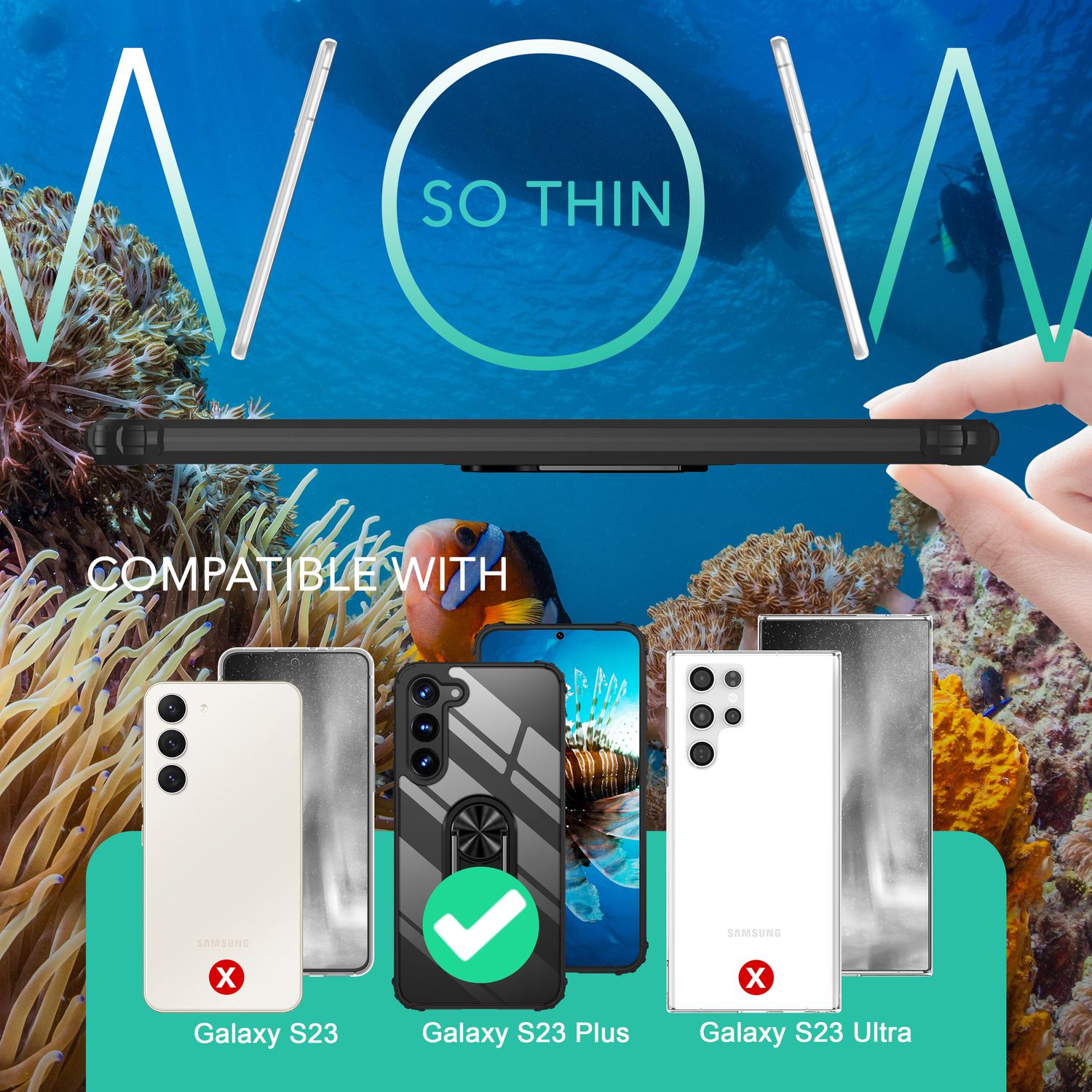 Klare Ring Hülle für Samsung Galaxy S23 Plus, 2x Display & Kameraschutz, Schwarz Default Title NALIA Protective Hülle