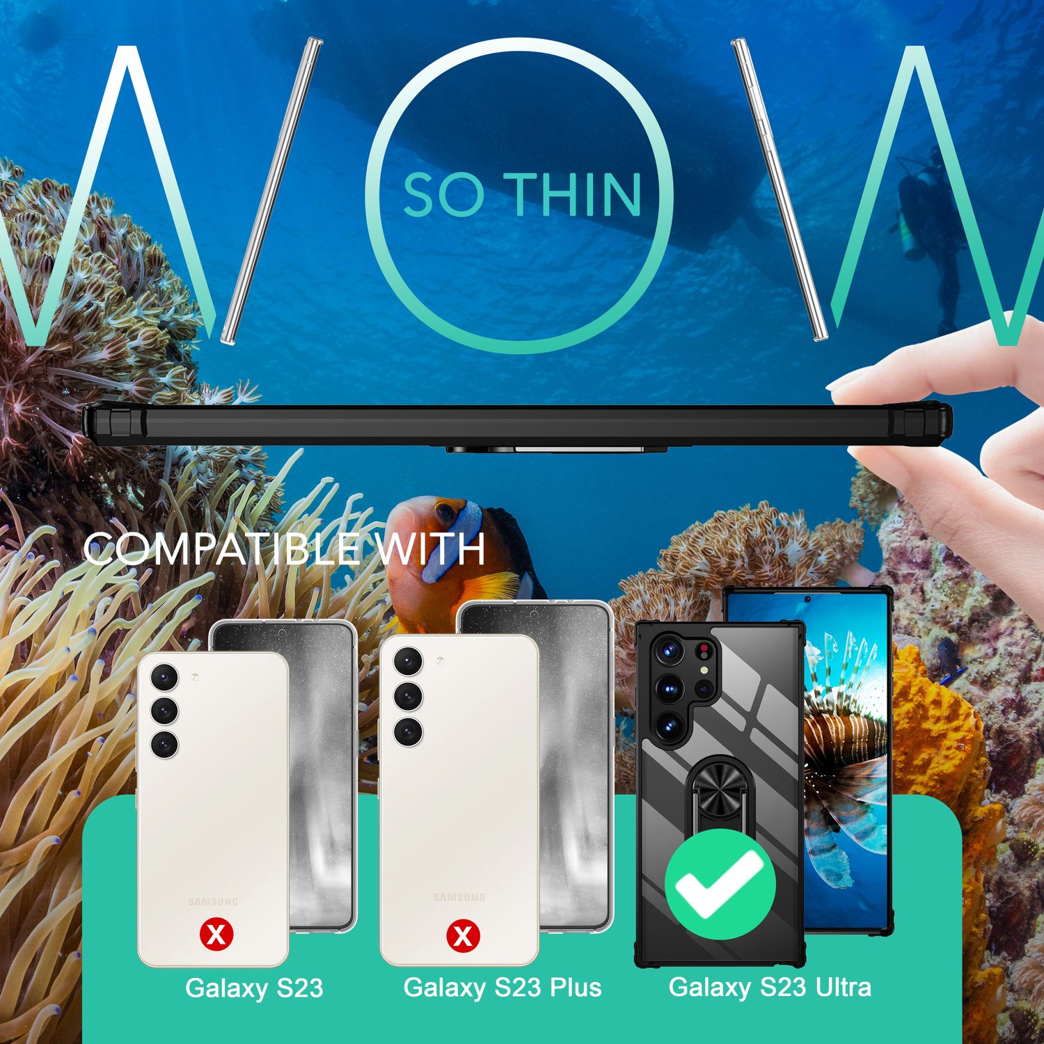 Klare Ring Hülle für Samsung Galaxy S23 Ultra, 2x Displayschutz Folie, Schwarz Default Title NALIA Protective Hülle