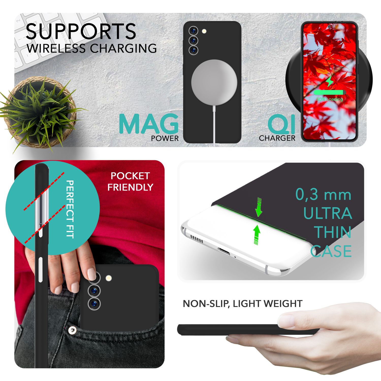 Matte Handy Hülle 0,3mm Dünn für Samsung Galaxy S23, 2x Displayschutz Schwarz NALIA SlimFit Hülle