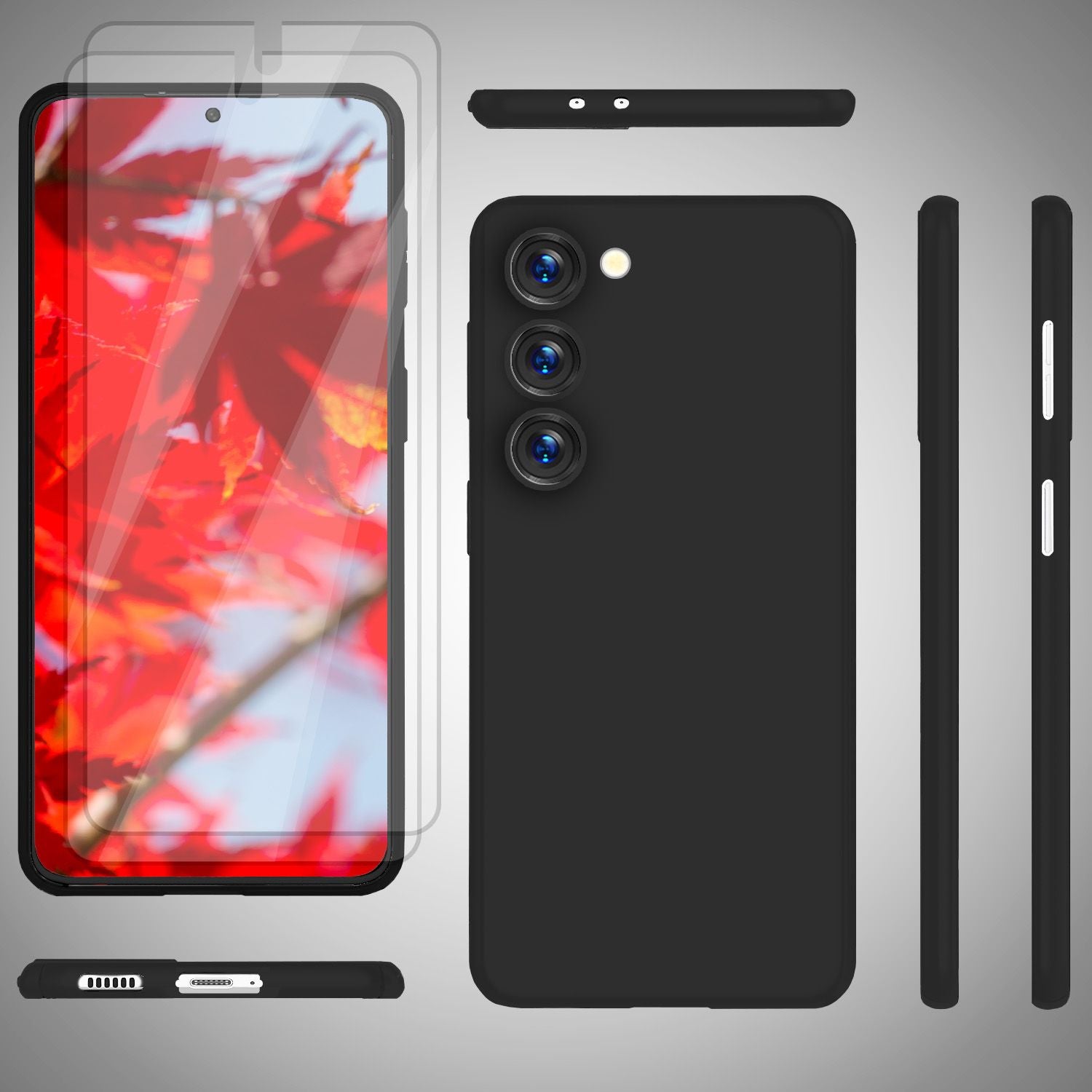Matte Handy Hülle 0,3mm Dünn für Samsung Galaxy S23, 2x Displayschutz Schwarz NALIA SlimFit Hülle