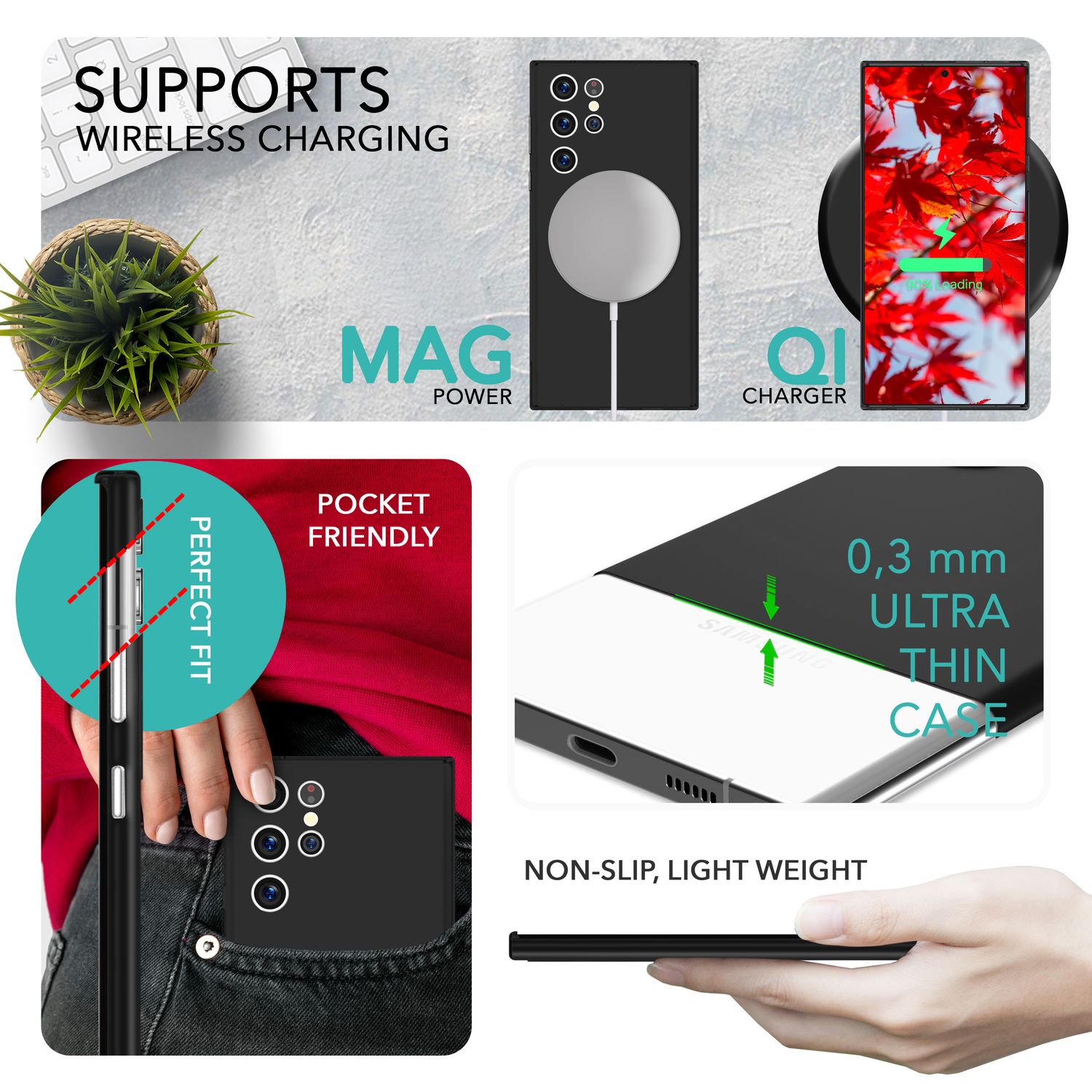 Handy Hülle 0,3mm Dünn für Samsung Galaxy S23 Ultra, 2x Displayschutz