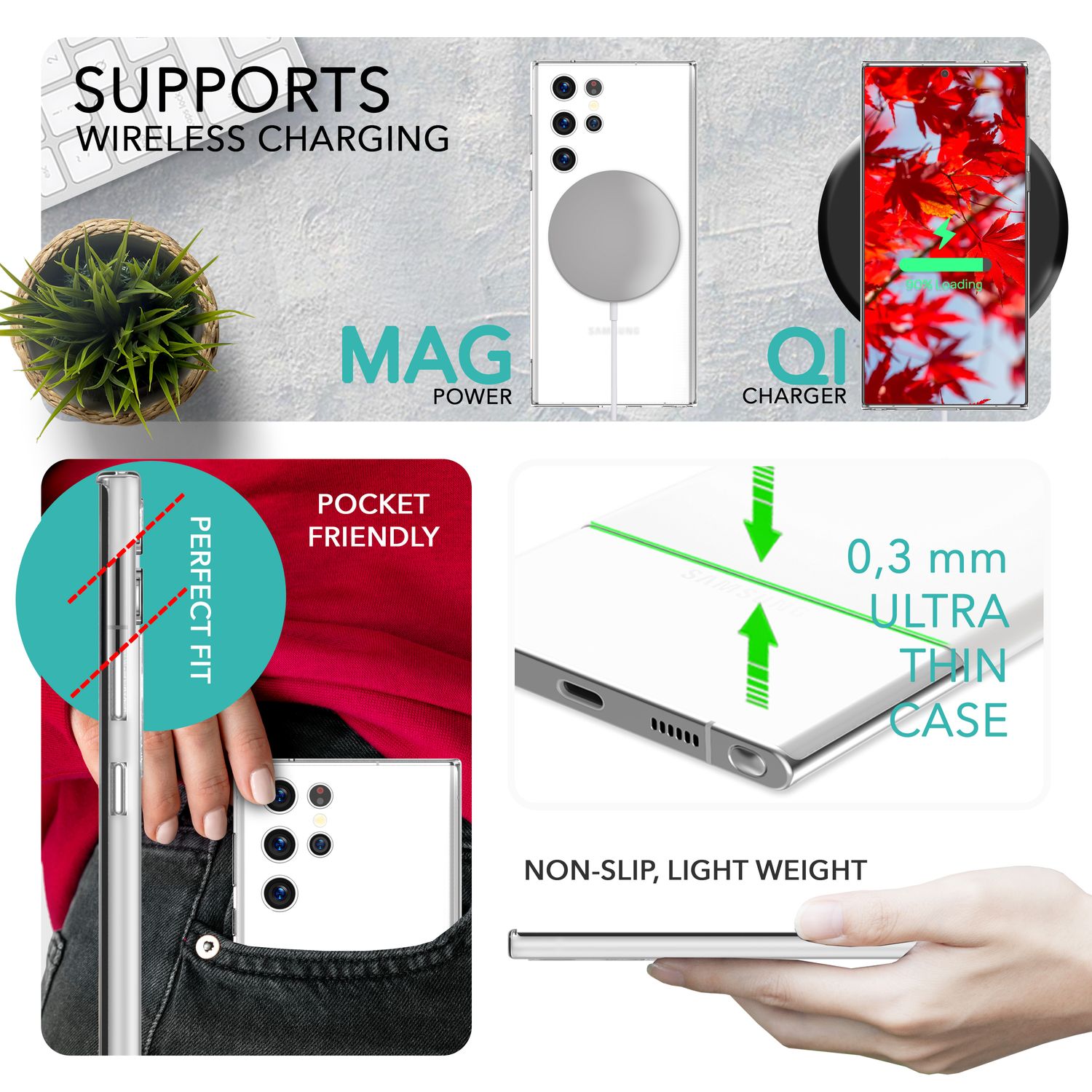 Handy Hülle 0,3mm Dünn für Samsung Galaxy S23 Ultra, 2x Displayschutz