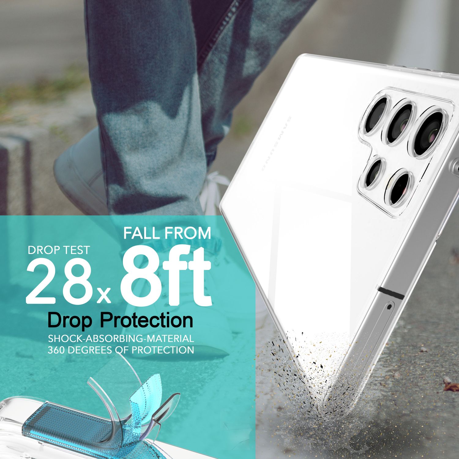 Klare 360 Grad Hülle für Samsung Galaxy S23 Ultra, Full-Cover Case, Transparent