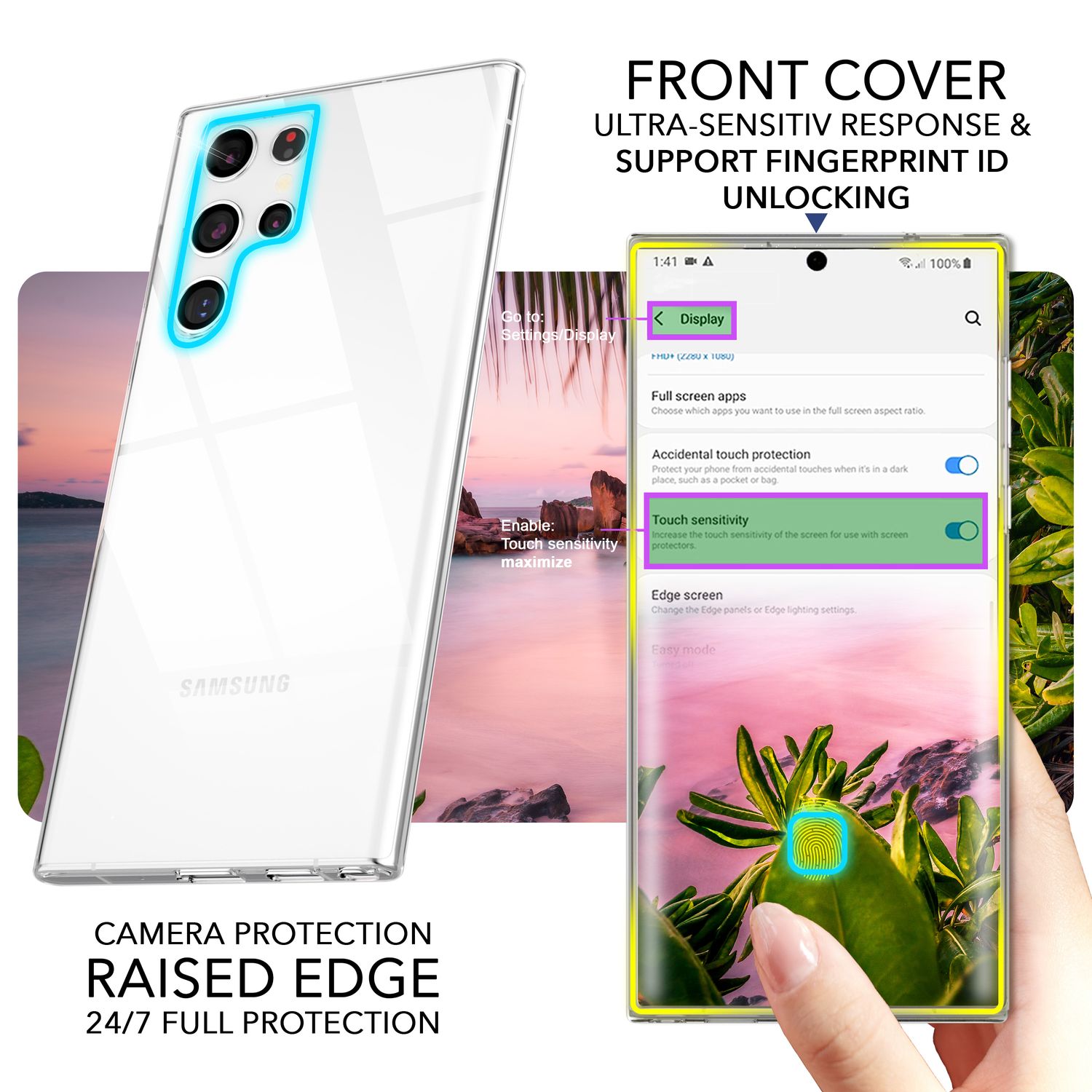 Klare 360 Grad Hülle für Samsung Galaxy S23 Ultra, Full-Cover Case, Transparent