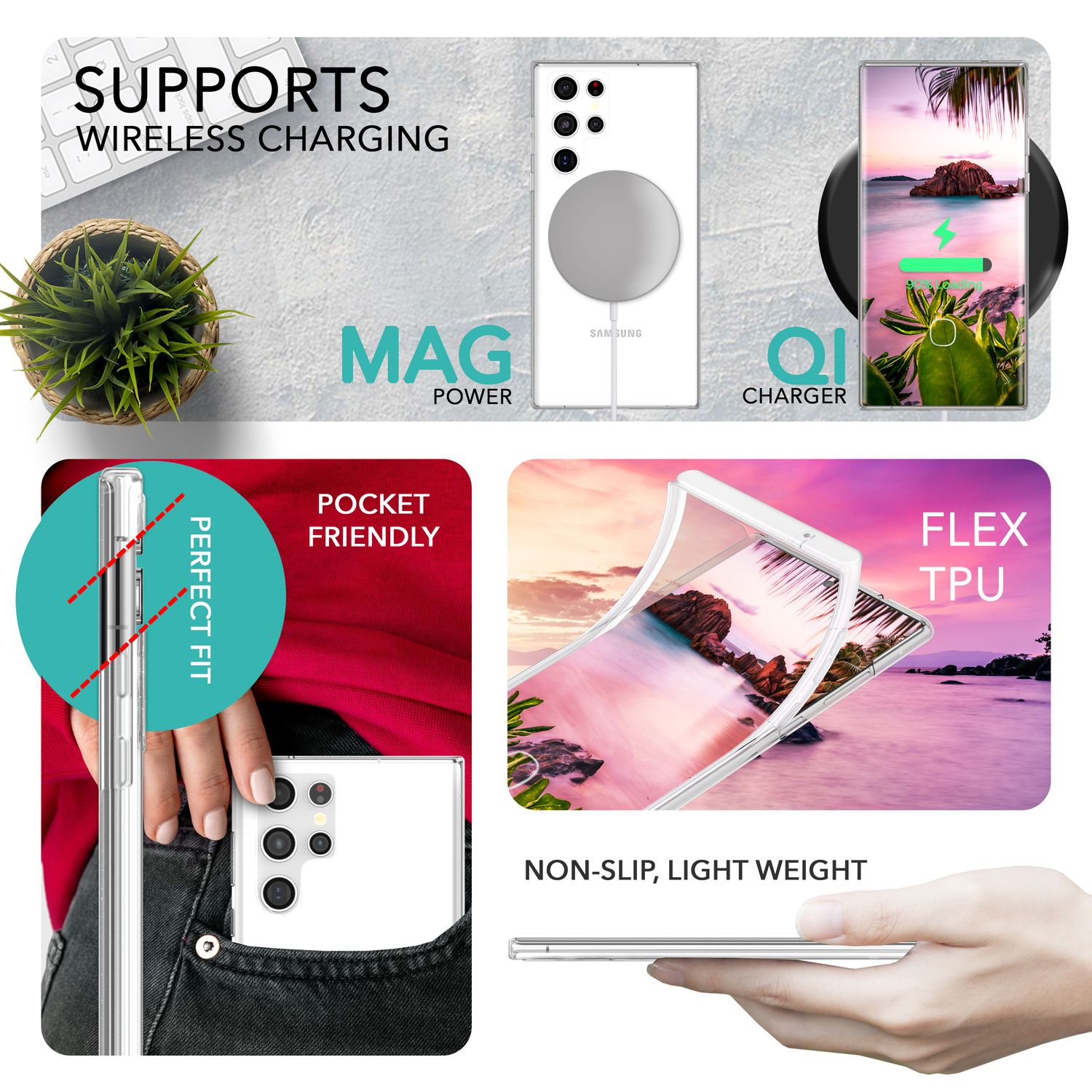 Klare 360 Grad Hülle für Samsung Galaxy S23 Ultra, Full-Cover Case, Transparent