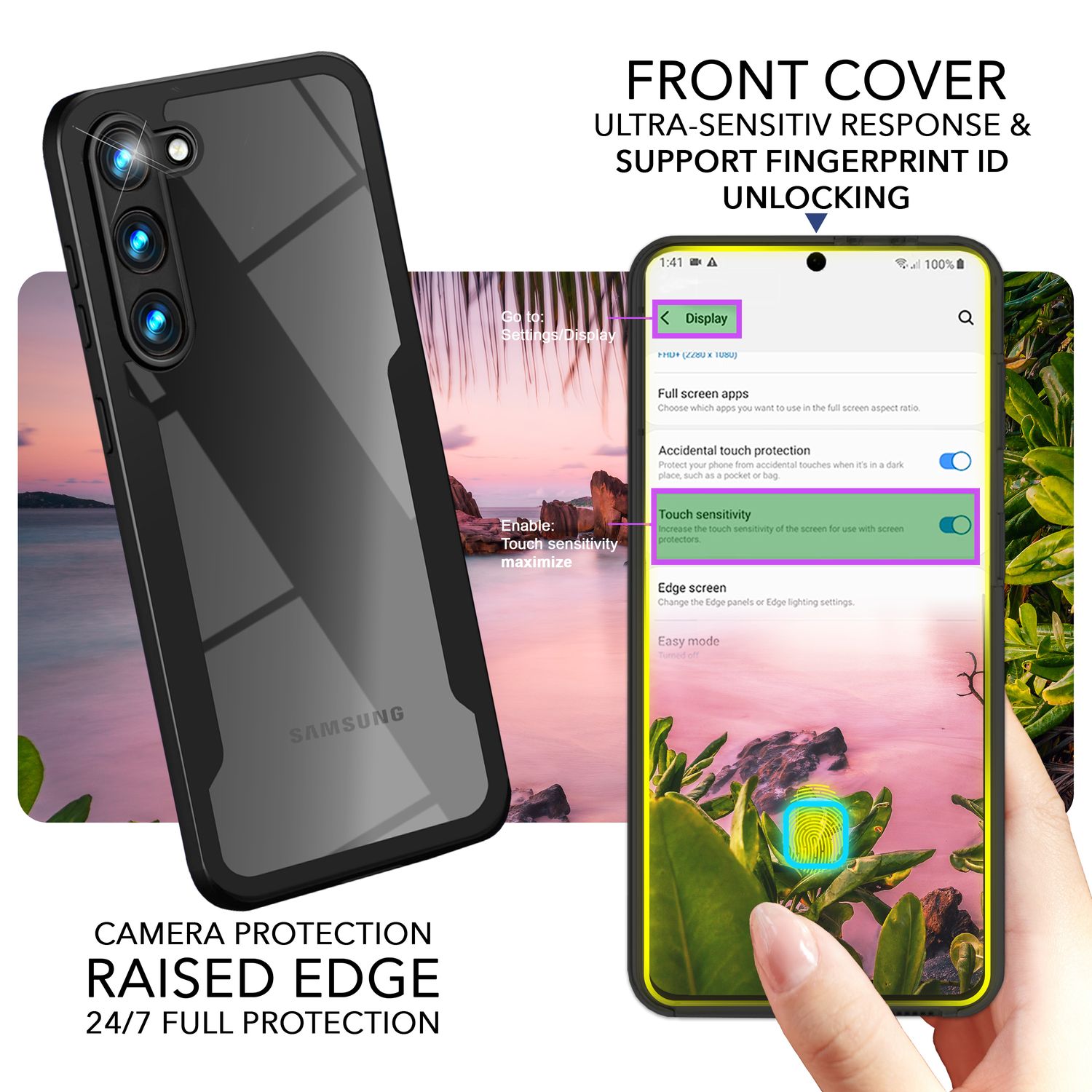 Klare 360 Grad Hybrid Hülle für Samsung Galaxy S23 Plus, Full-Body Case, Schwarz