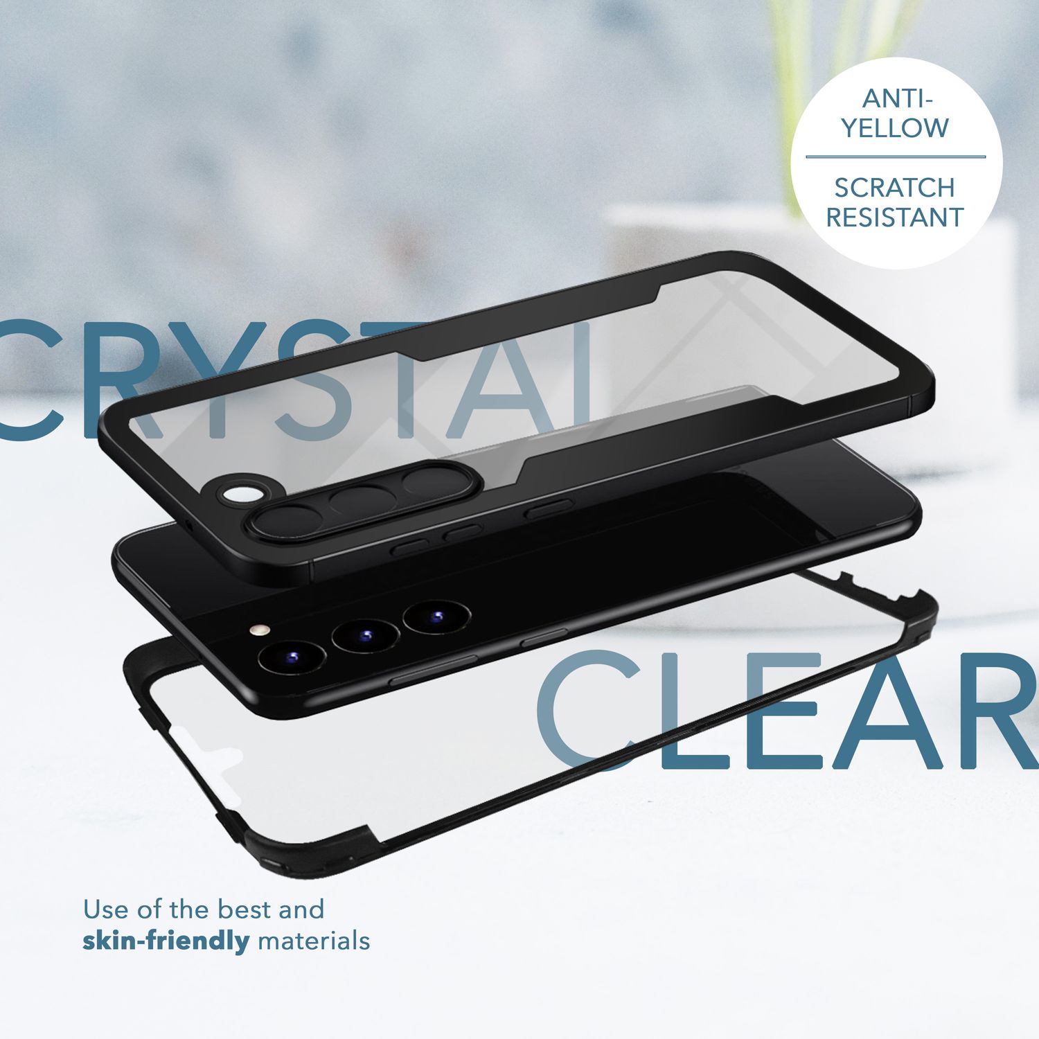 Klare 360 Grad Hybrid Hülle für Samsung Galaxy S23 Plus, Full-Body Case, Schwarz