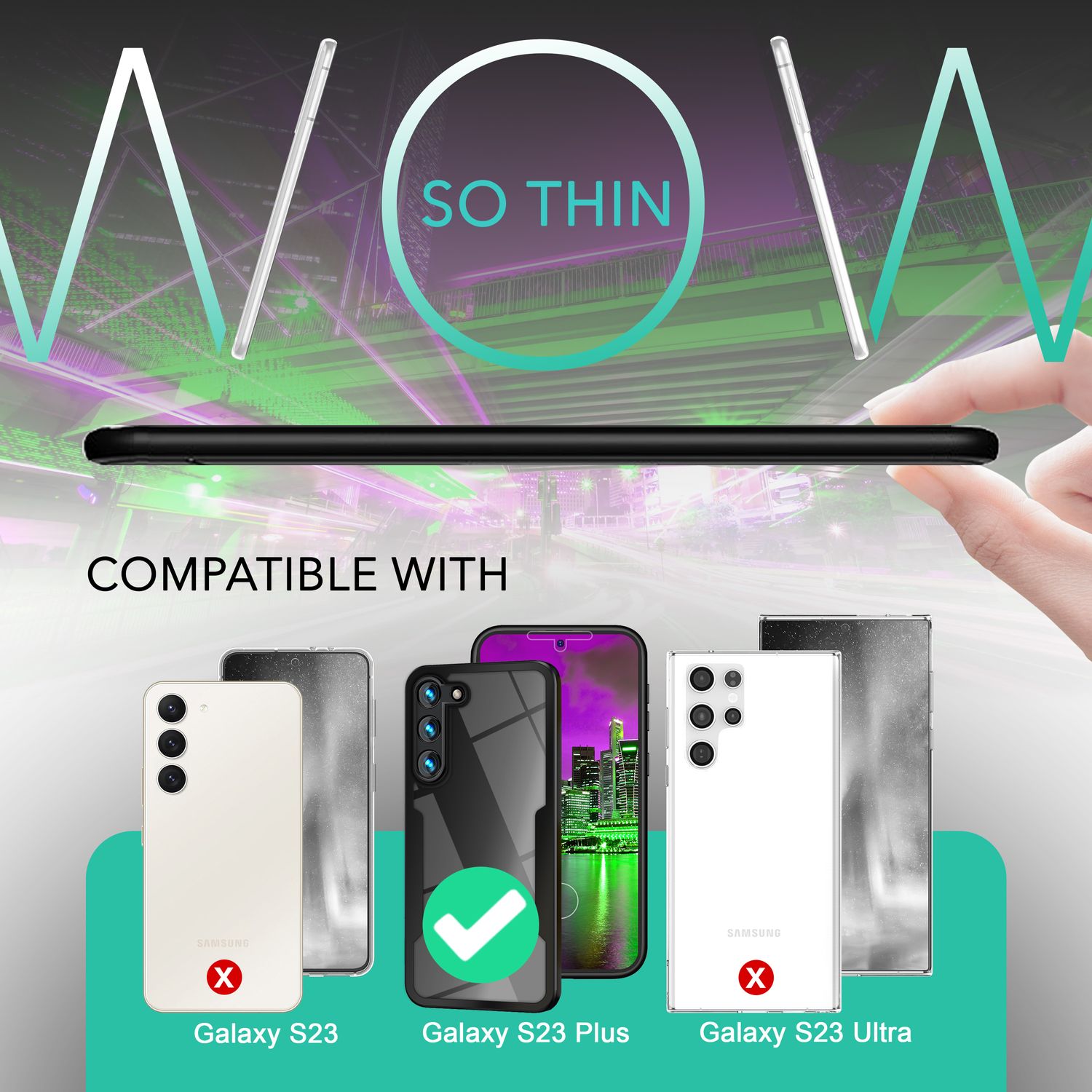 Klare 360 Grad Hybrid Hülle für Samsung Galaxy S23 Plus, Full-Body Case, Schwarz