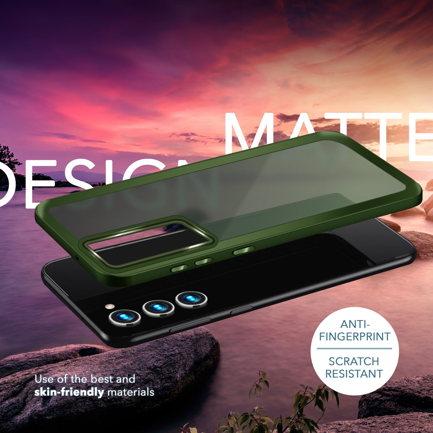 Hybrid Hülle Matt für Samsung Galaxy S23, 2x Display-/ Kameraschutz