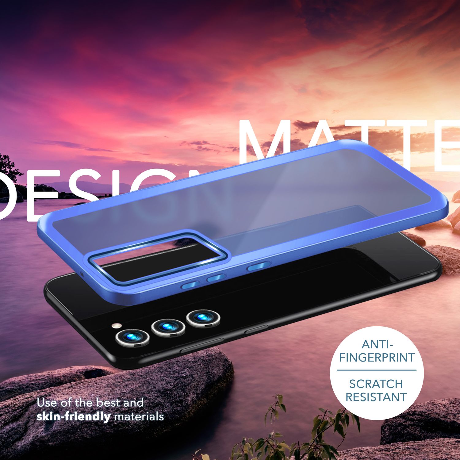 Hybrid Hülle Matt für Samsung Galaxy S23, 2x Display-/ Kameraschutz