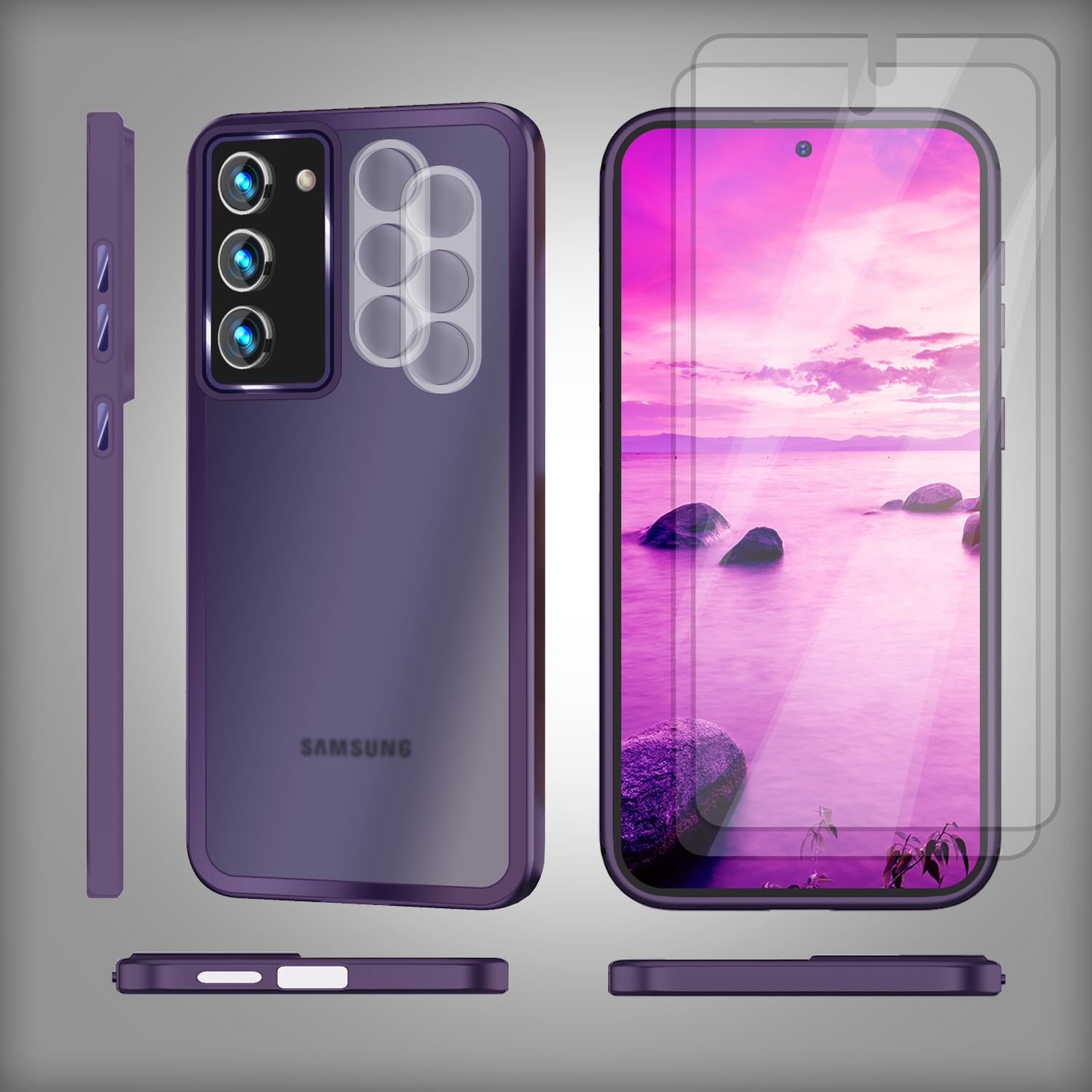 Hybrid Hülle Matt für Samsung Galaxy S23, 2x Display-/ Kameraschutz