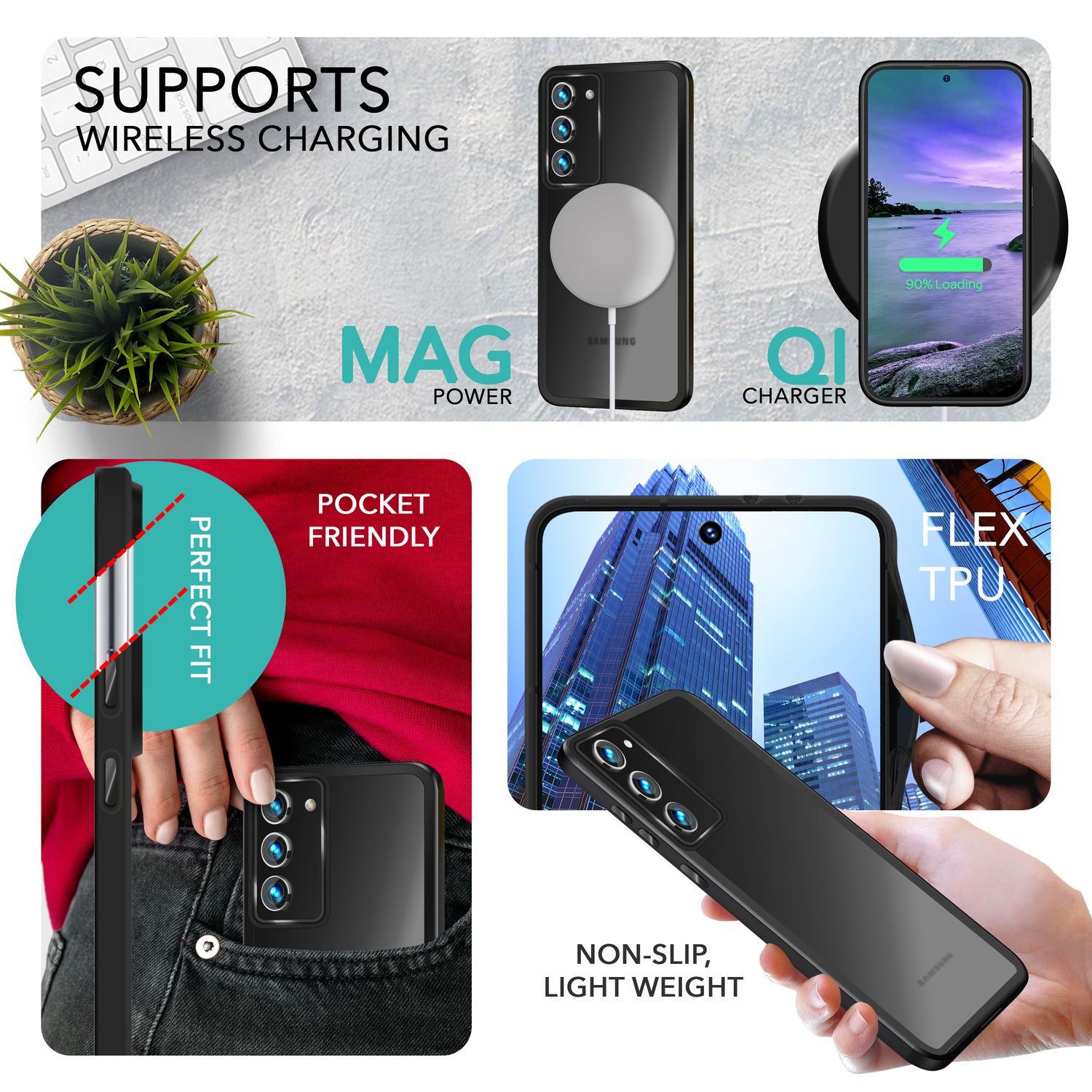 Hybrid Hülle für Samsung Galaxy S23 Plus, 2x Display- & Kameraschutz