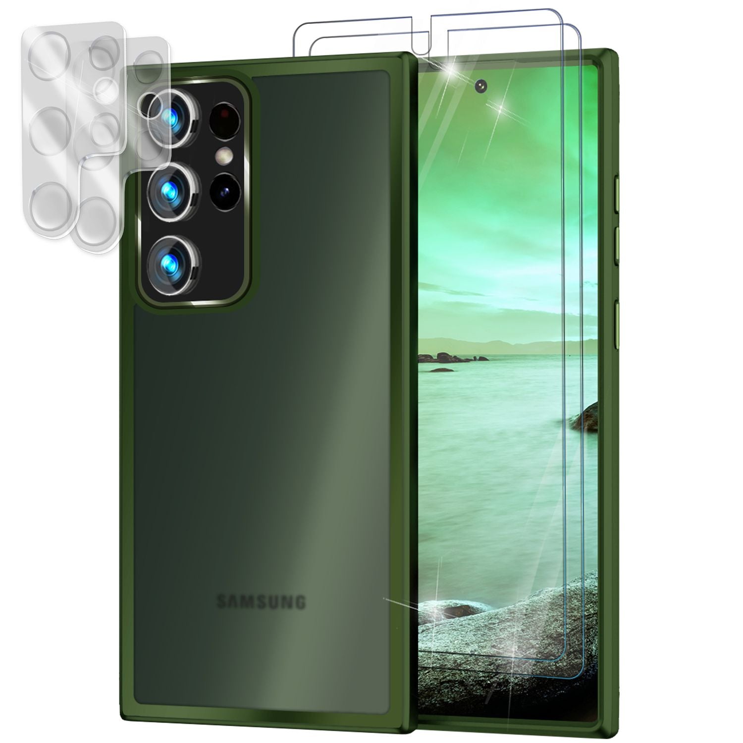 Hybrid Hülle für Samsung Galaxy S23 Ultra, 2x Display- & Kameraschutz