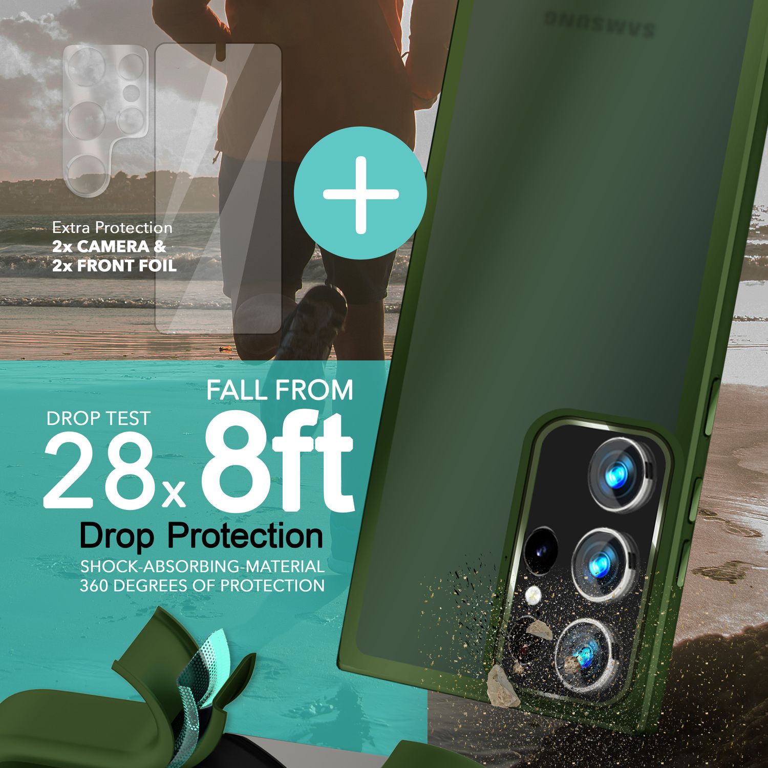 Hybrid Hülle für Samsung Galaxy S23 Ultra, 2x Display- & Kameraschutz