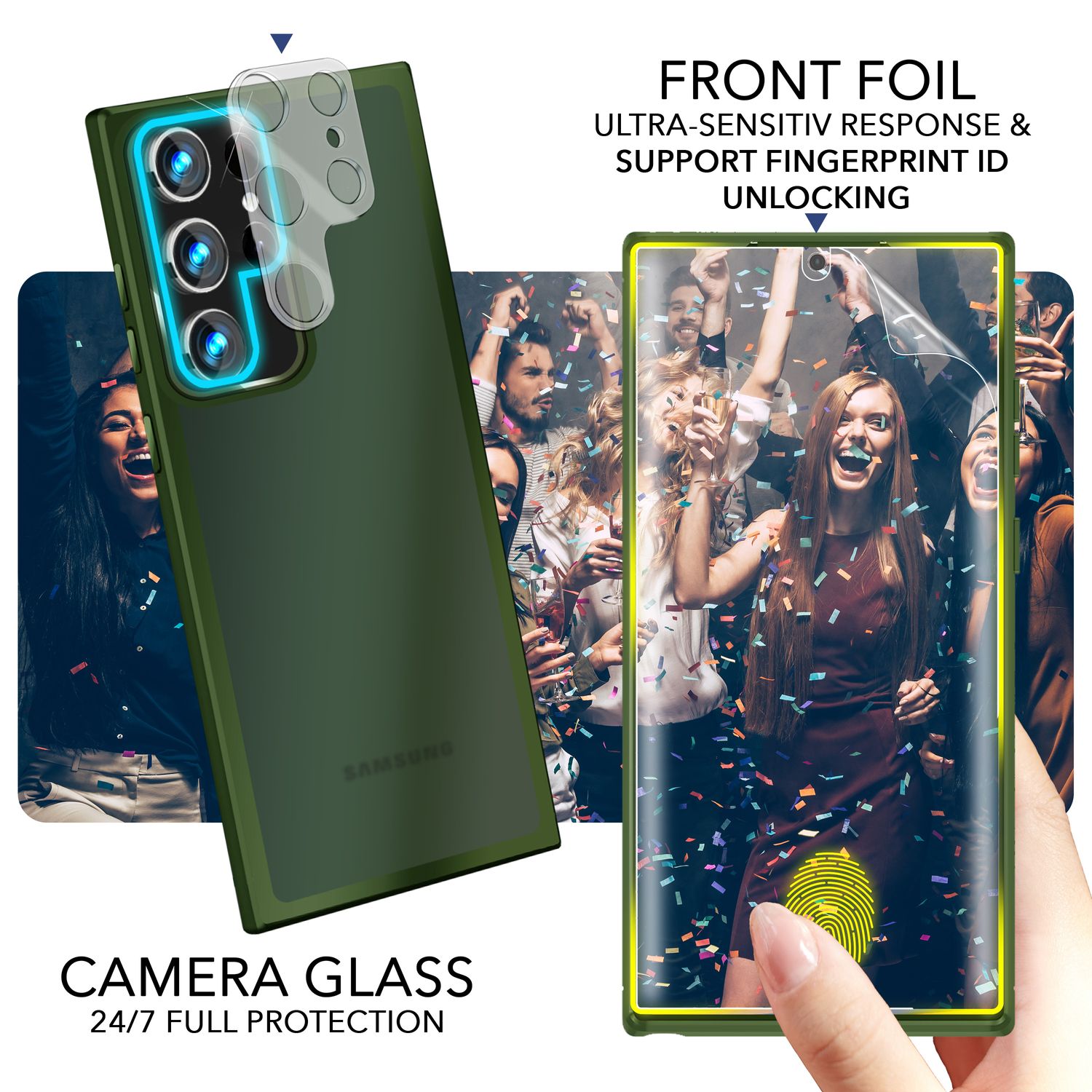 Hybrid Hülle für Samsung Galaxy S23 Ultra, 2x Display- & Kameraschutz