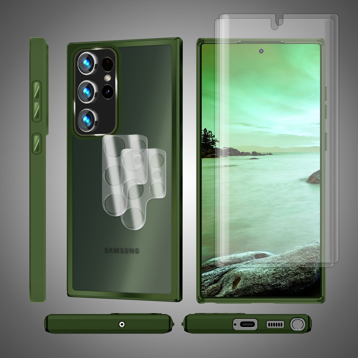 Hybrid Hülle für Samsung Galaxy S23 Ultra, 2x Display- & Kameraschutz