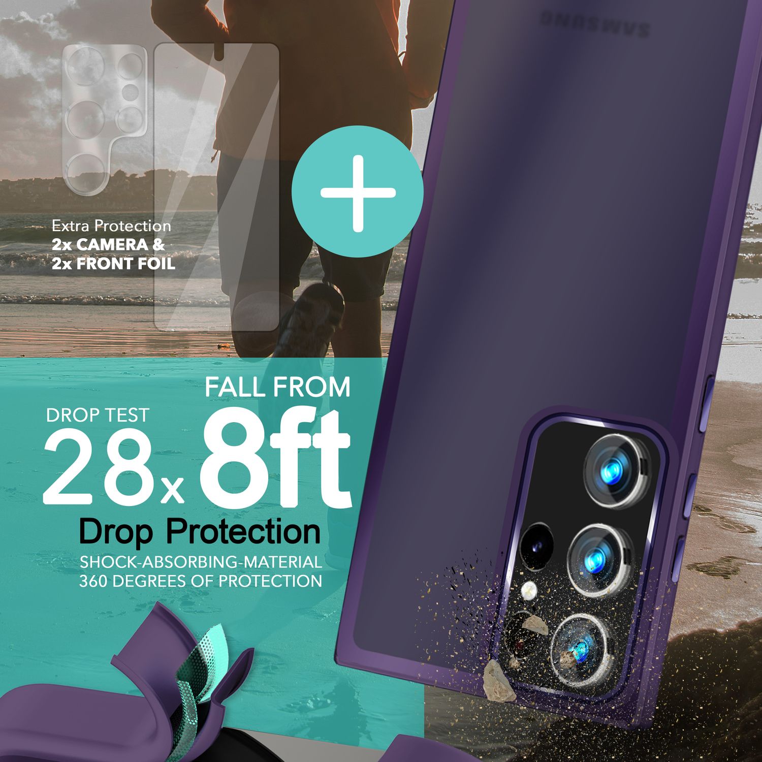 Hybrid Hülle für Samsung Galaxy S23 Ultra, 2x Display- & Kameraschutz