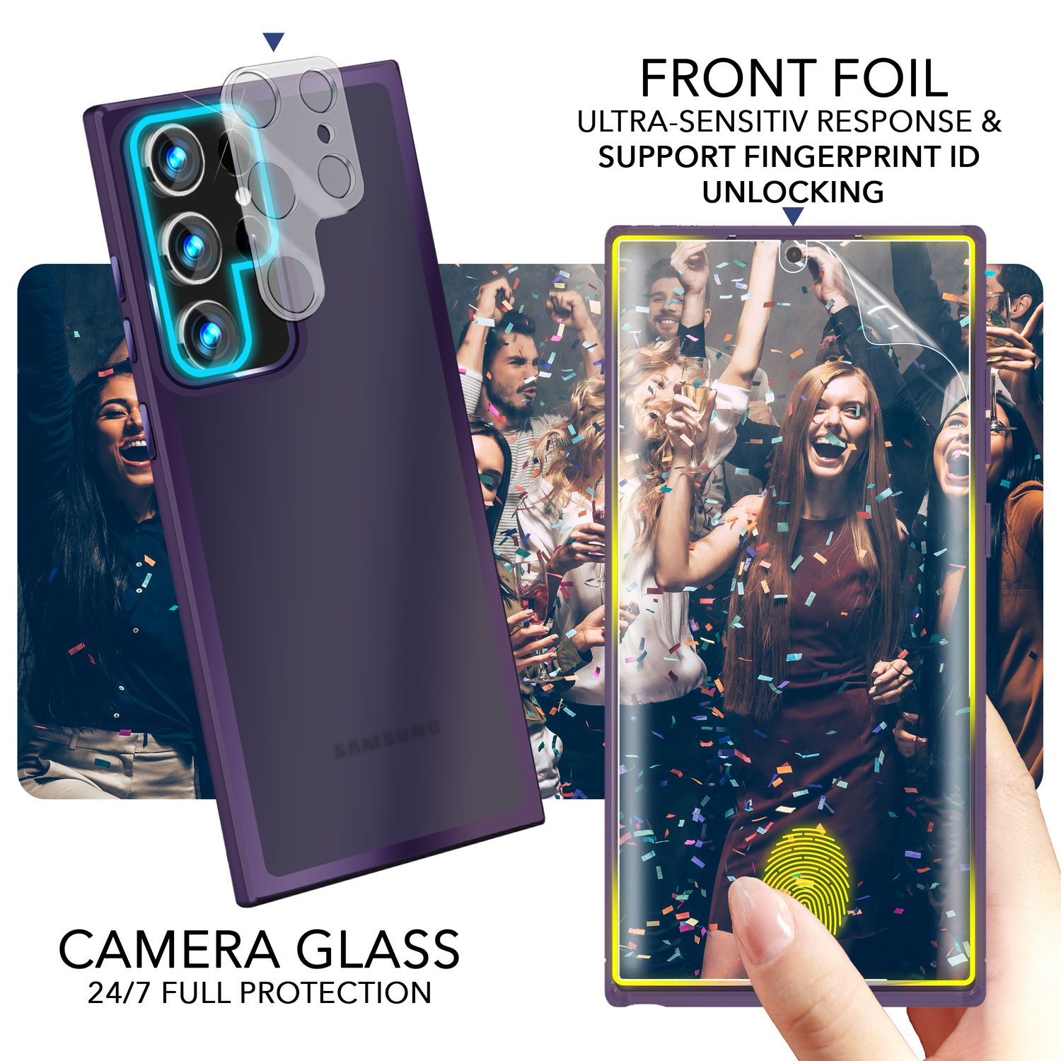 Hybrid Hülle für Samsung Galaxy S23 Ultra, 2x Display- & Kameraschutz