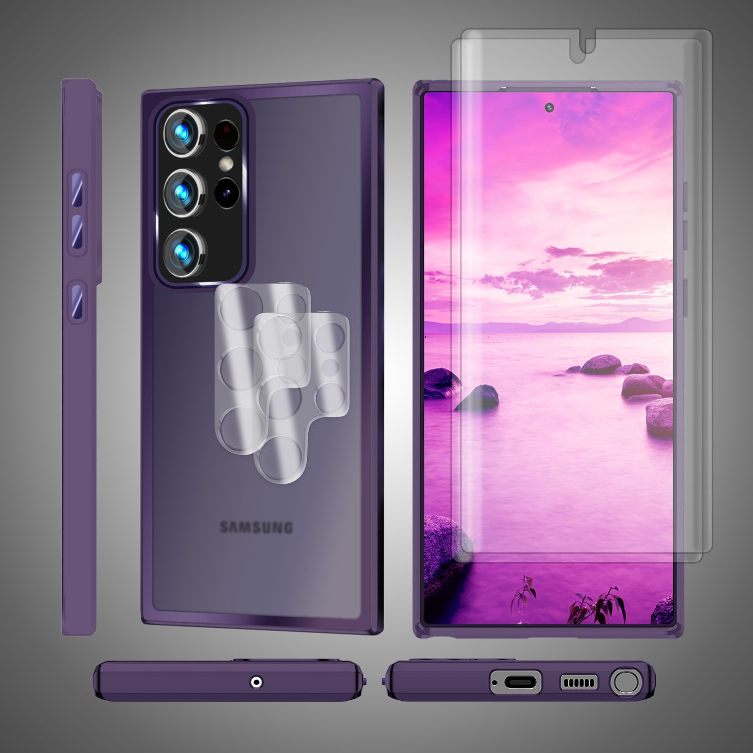 Hybrid Hülle für Samsung Galaxy S23 Ultra, 2x Display- & Kameraschutz