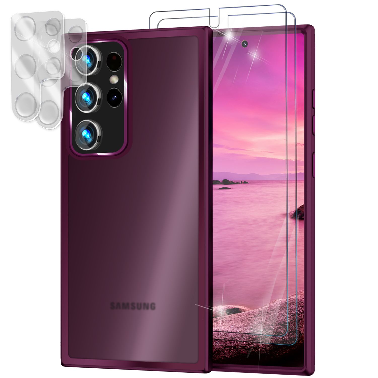 Hybrid Hülle für Samsung Galaxy S23 Ultra, 2x Display- & Kameraschutz