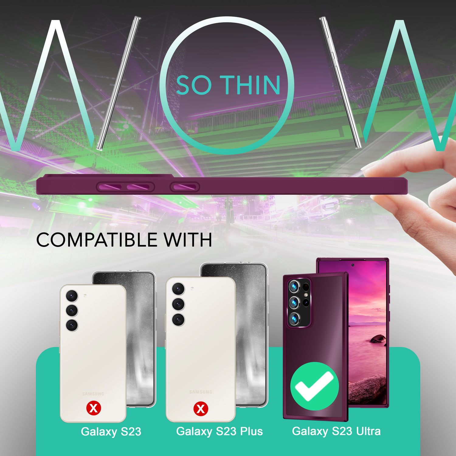 Hybrid Hülle für Samsung Galaxy S23 Ultra, 2x Display- & Kameraschutz