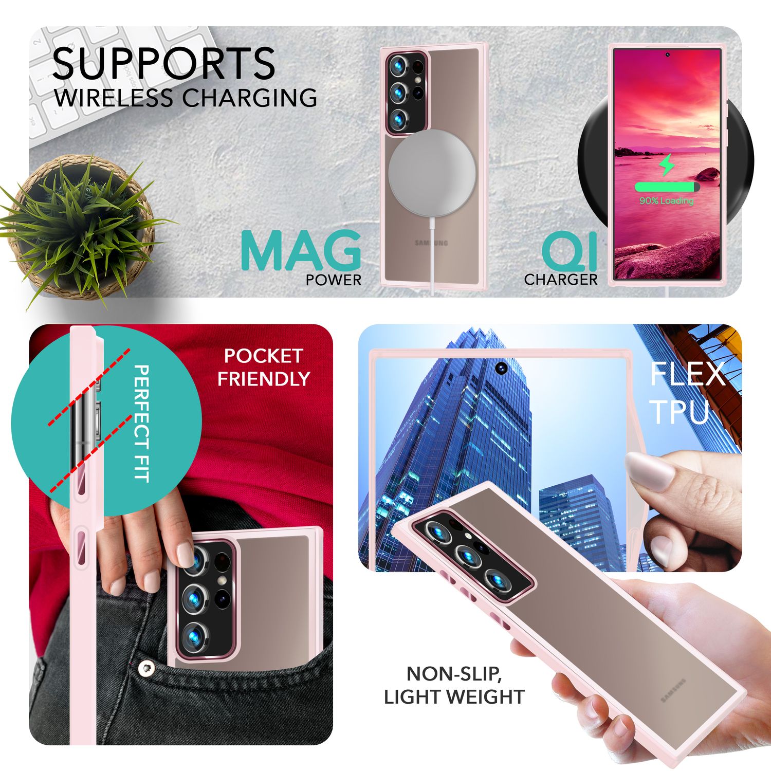 Hybrid Hülle für Samsung Galaxy S23 Ultra, 2x Display- & Kameraschutz