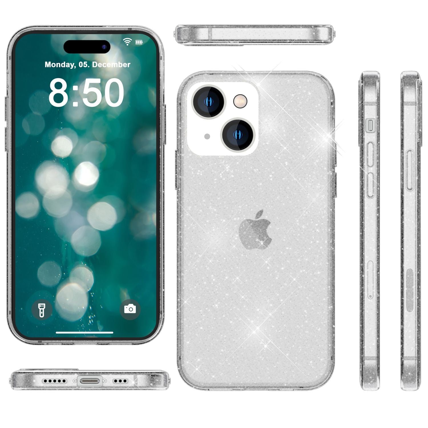 Glitzer Hülle für iPhone 15 Bling Case Klar Silikon Handyhülle Schutz Tasche TPU