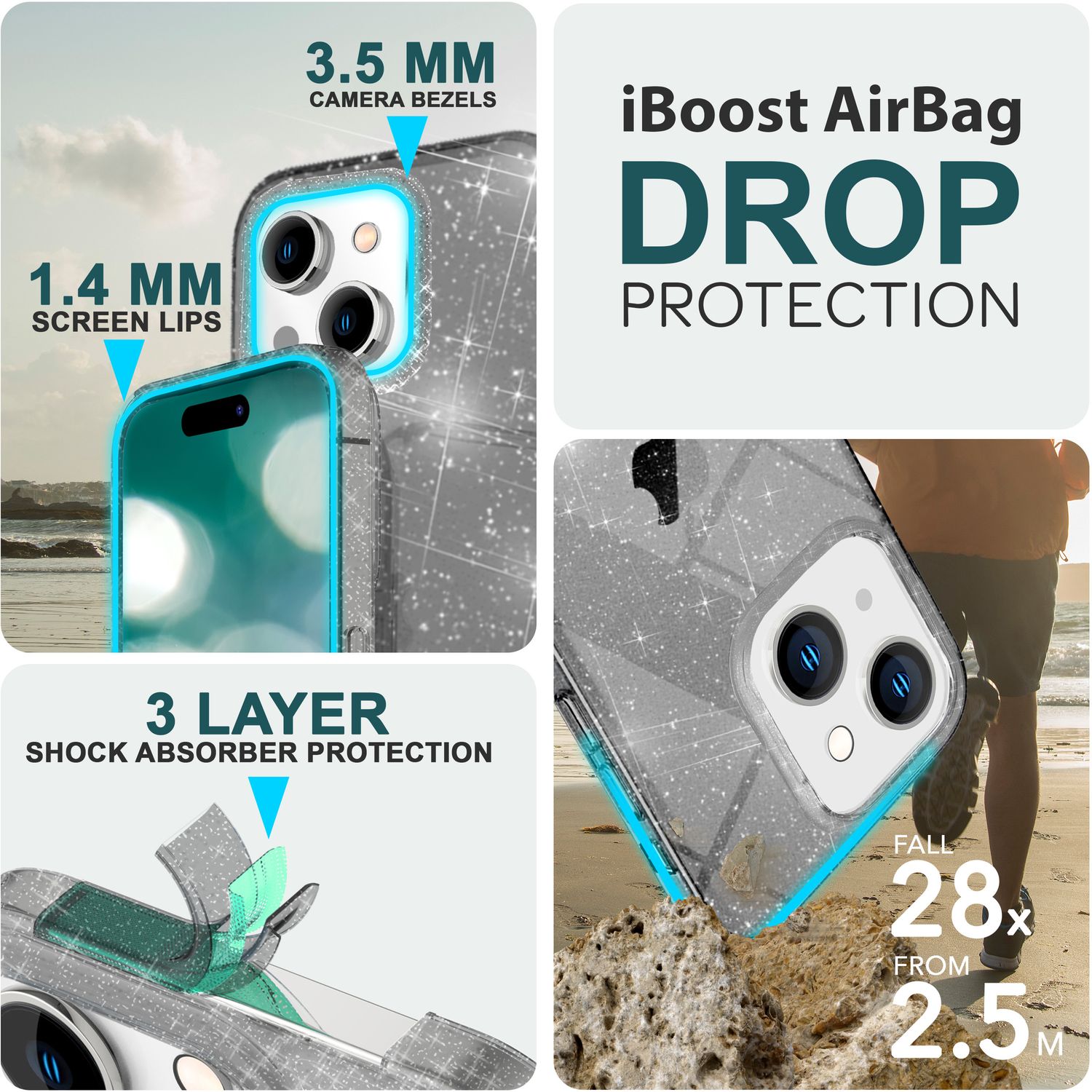 Glitzer Hülle für iPhone 15 Plus Bling Case Klar Silikon Handyhülle Tasche Cover