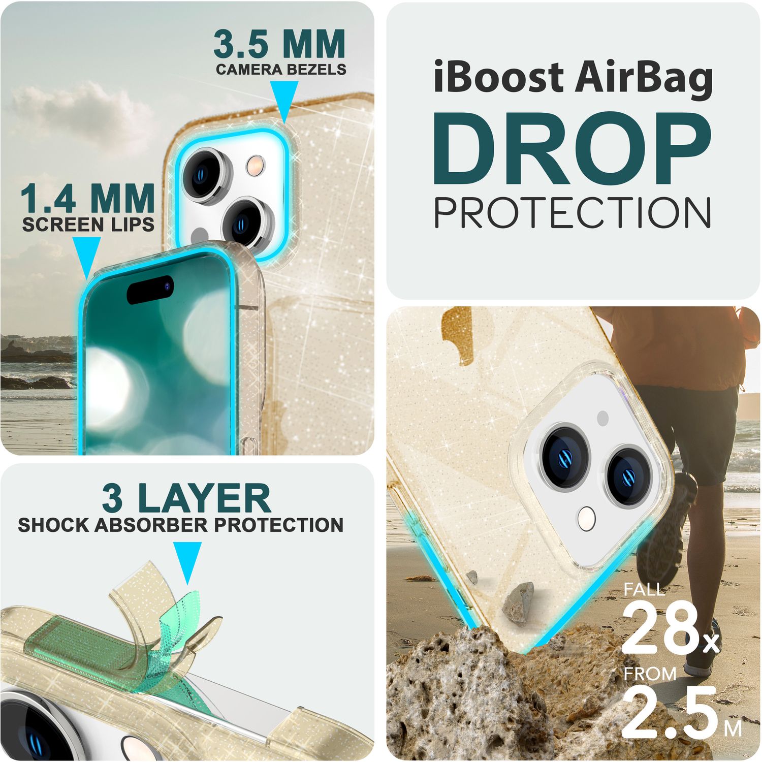 Glitzer Hülle für iPhone 15 Plus Bling Case Klar Silikon Handyhülle Tasche Cover