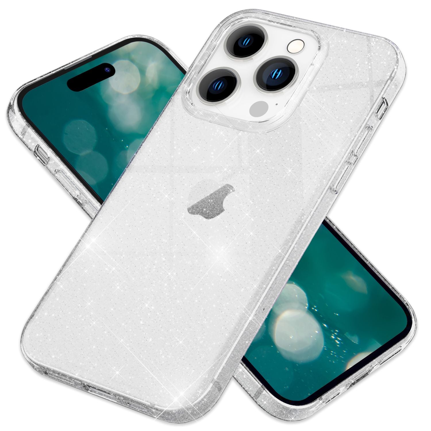 Glitzer Hülle für iPhone 15 Pro Bling Case Klar Silikon Handyhülle Schutz Tasche