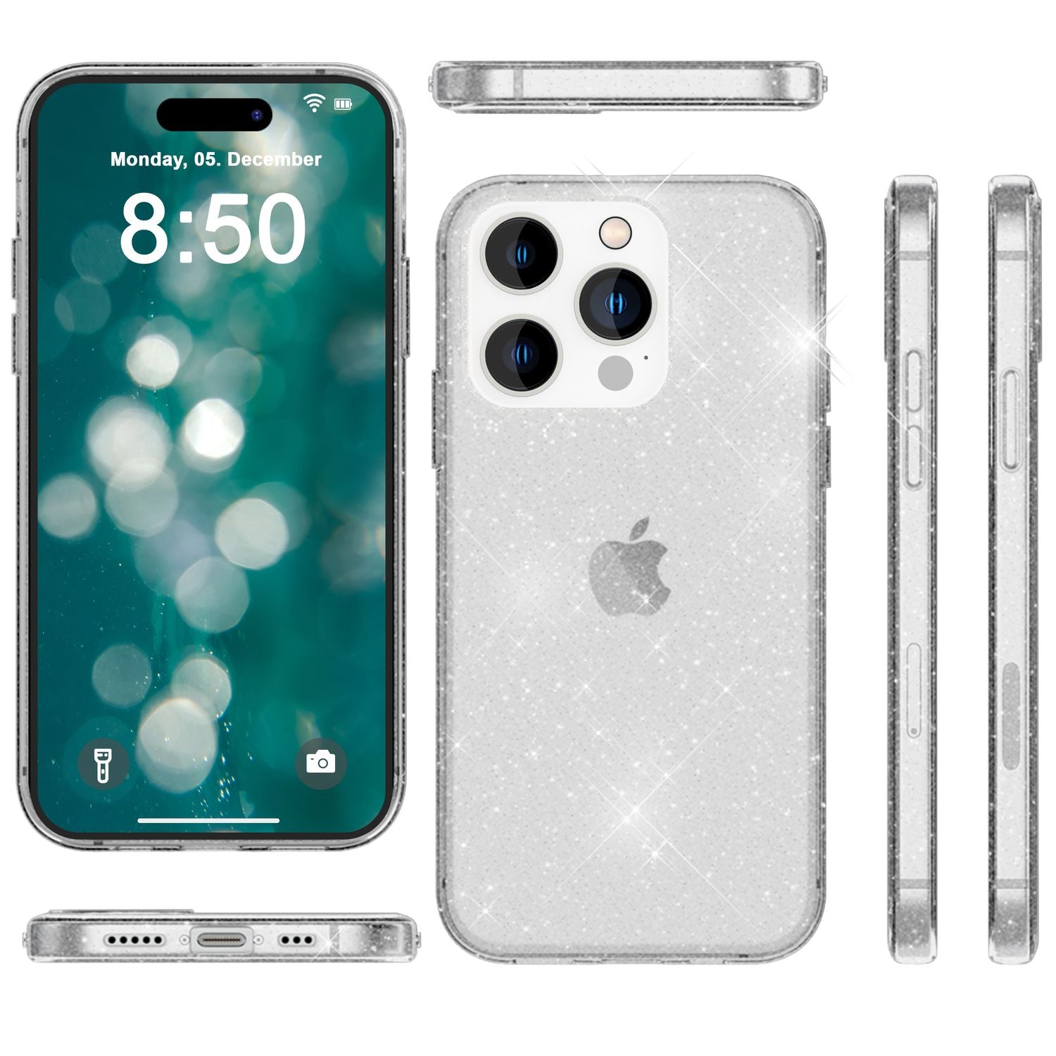 Glitzer Hülle für iPhone 15 Pro Bling Case Klar Silikon Handyhülle Schutz Tasche