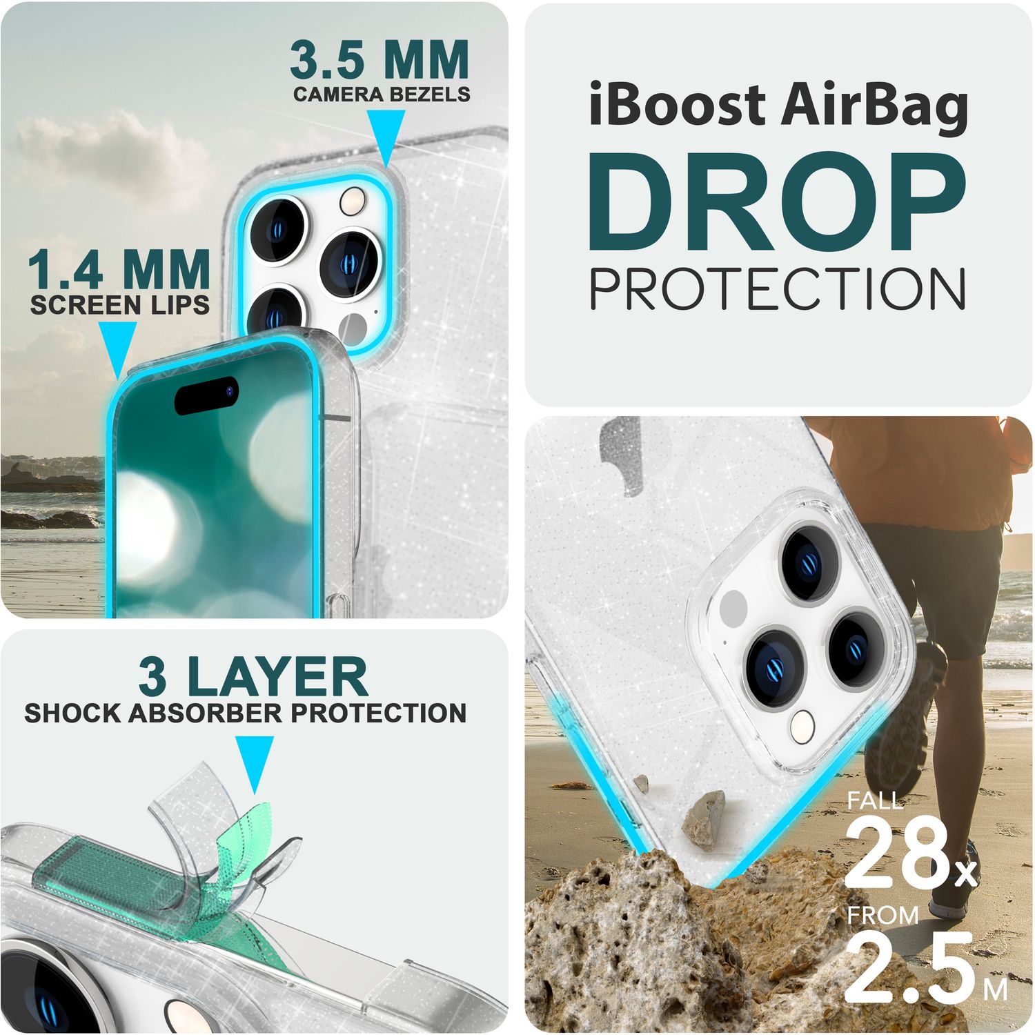 Glitzer Hülle für iPhone 15 Pro Max Bling Case Klar Silikon Handyhülle Tasche